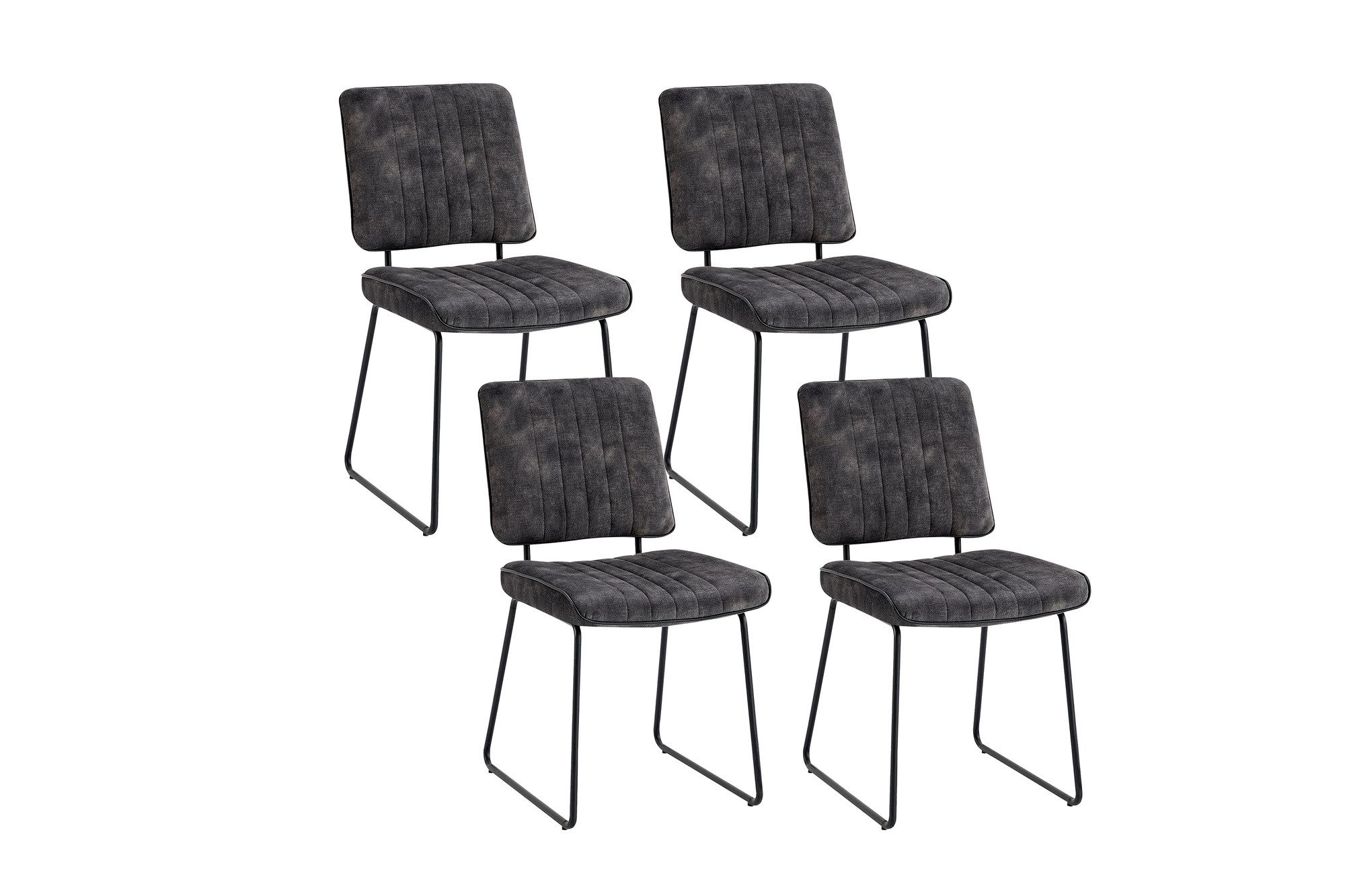 byLIVING Esszimmerstuhl LIAM (4-er Set), Vintage Samt in Anthrazit, mit Steppung und Keder