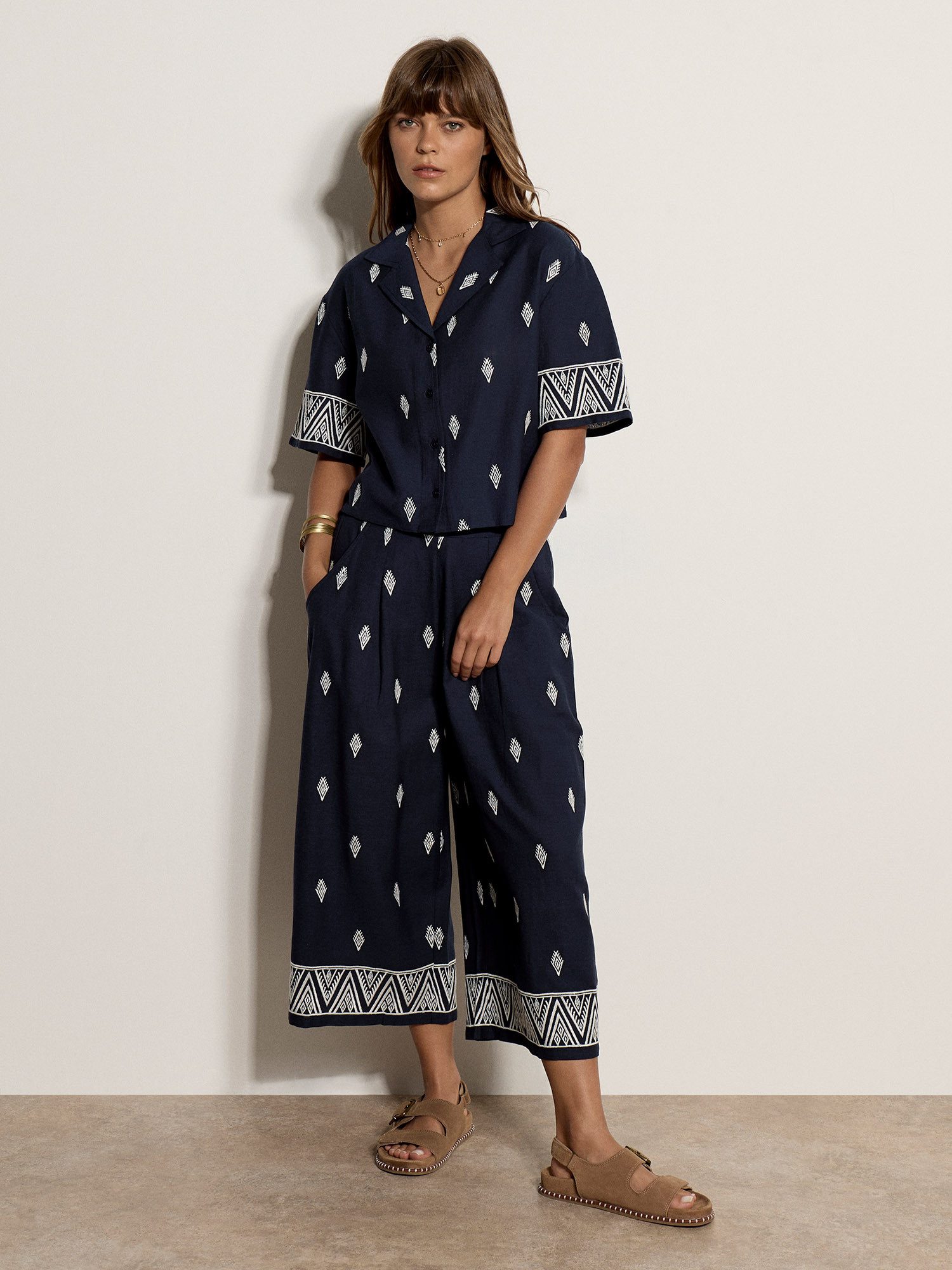 Apricot Culotte Bestickte Culotte aus Baumwollmischung Elastischer Bund