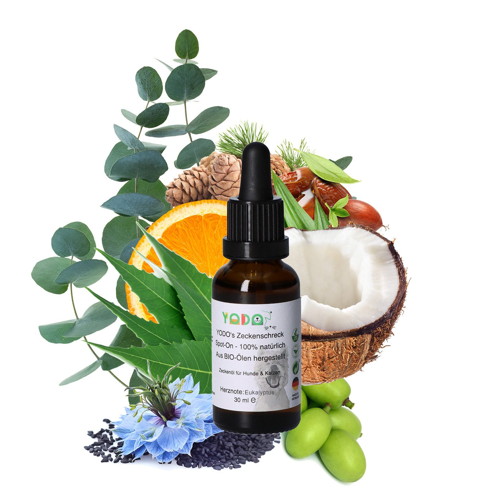 YODO Zeckenschutzmittel YODO's Zeckenschreck Zeckenöl für Hunde, Eukalyptus, 30 ml, 1-St., Aus 7 BIO-Ölen zur Zeckenabwehr hergestellt