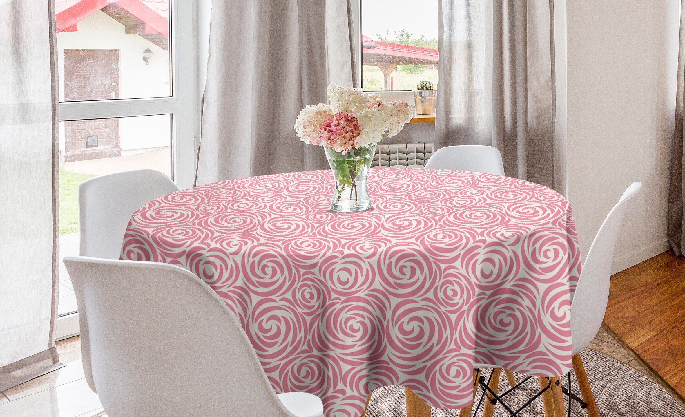 Abakuhaus Tischdecke Kreis Tischdecke Abdeckung für Esszimmer Küche Dekoration, Rose Abstract Swirl Linie Blooms