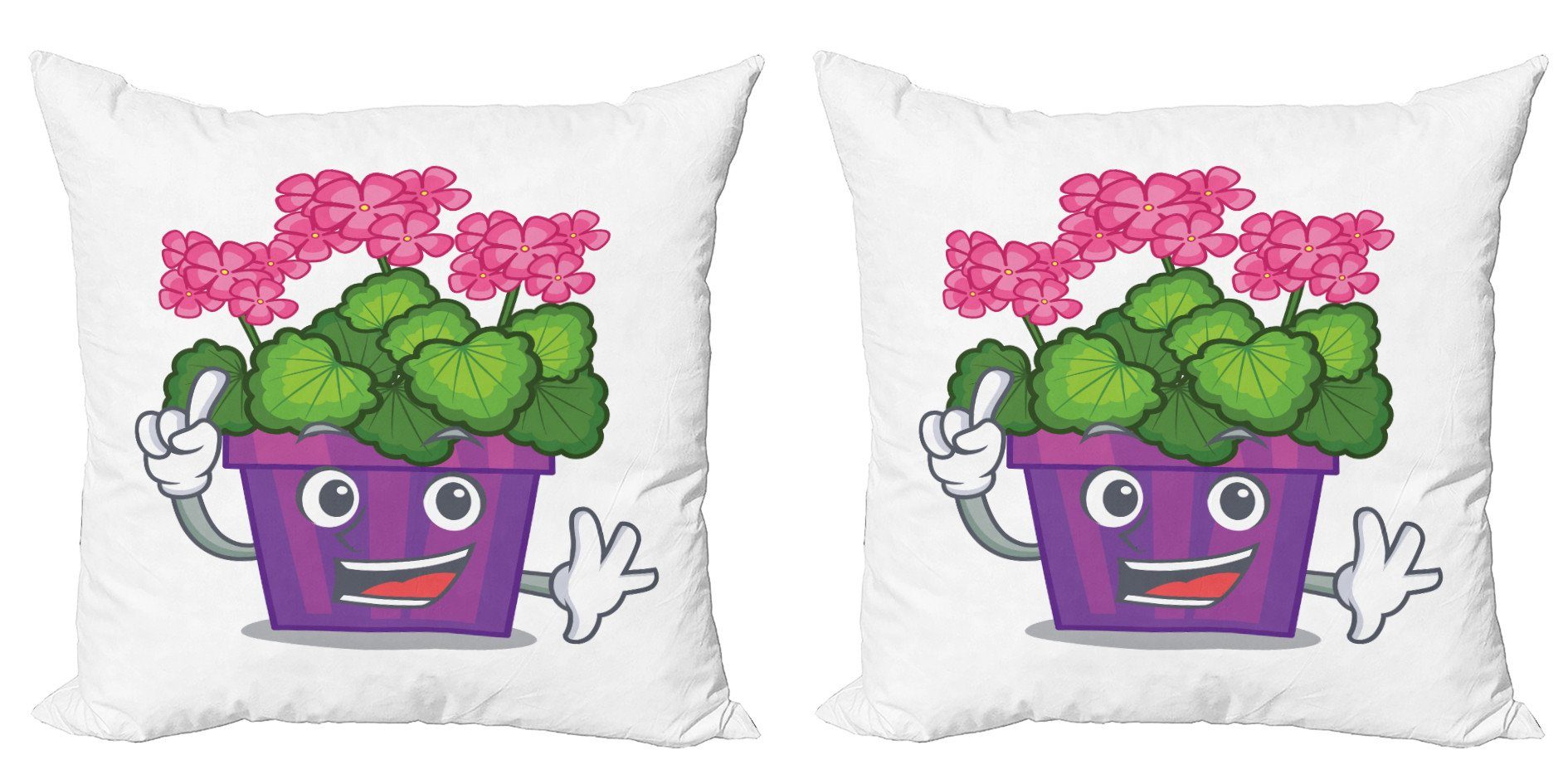 Kissenbezüge Modern Accent Doppelseitiger Digitaldruck, Abakuhaus (2 Stück), Pelargonien Blumentopf Lächeln Kunst