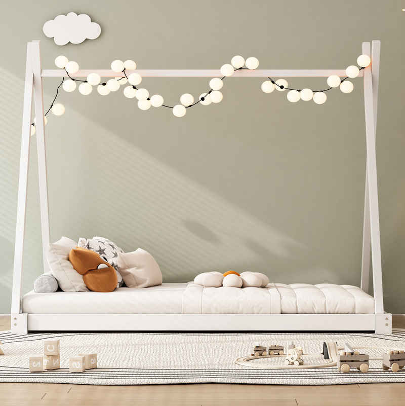FUROKOY Einzelbett Modellierbett 90x200cm,Massivholzbett mit Zeltmodellierung, (Bett dekorierbar), Flachbett Kinderbett Einfach und leicht zu installieren