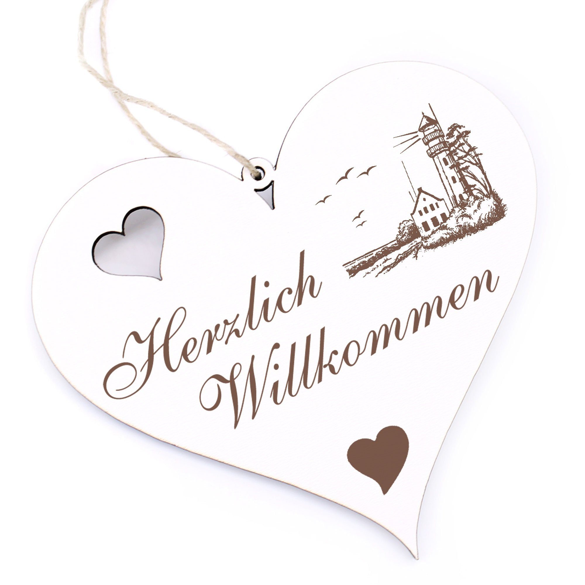 Dekolando Hängedekoration Herzlich Willkommen - Leuchtturm Am Strand - 13x12cm