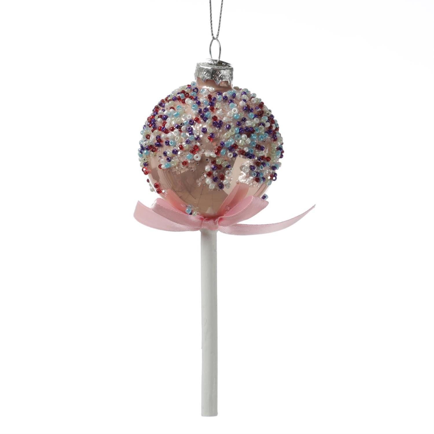 MARELIDA Christbaumschmuck Weihnachtsbaumschmuck Lolli Cake Pop mit Perlen Glas H: 16cm rosa