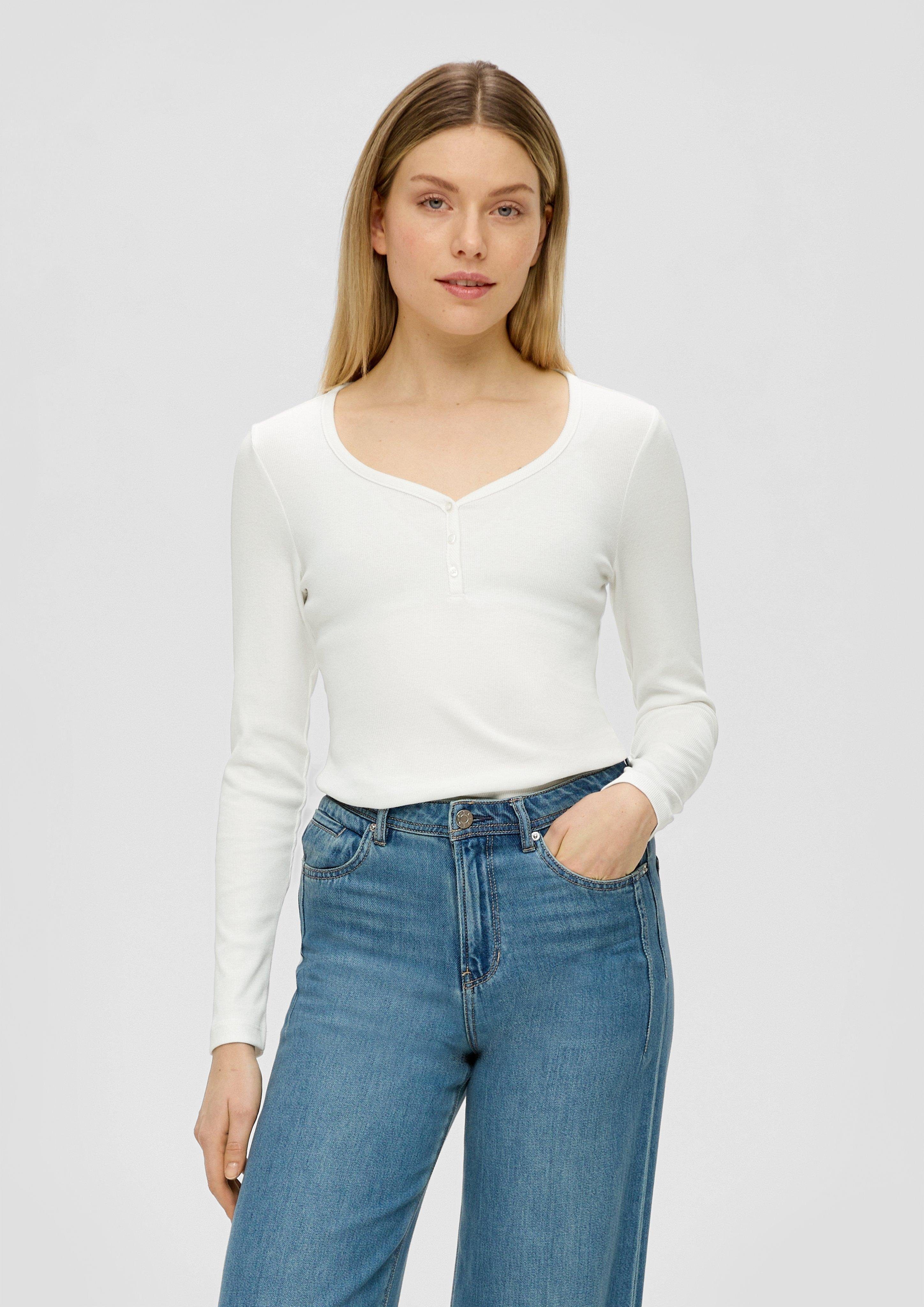Langarmshirt Rippshirt mit Knopfleiste