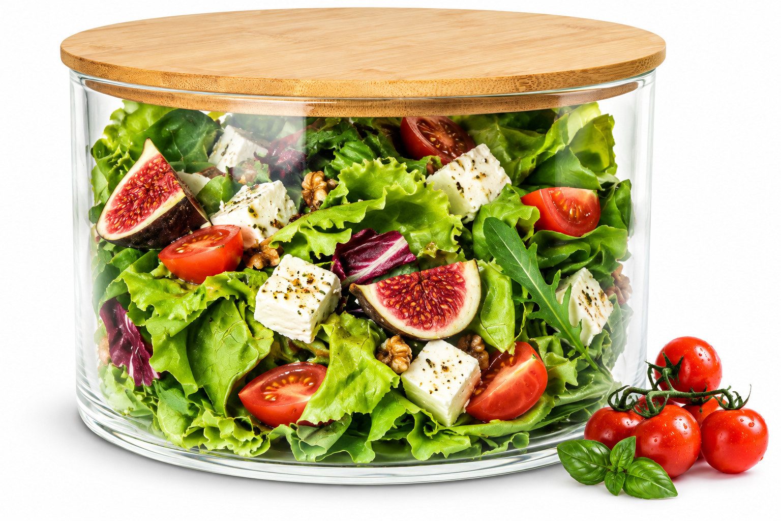 Sendez Schüssel Glasschale mit Holzdeckel Salatschale 20cm Schale Schüssel Glasdose, Glas