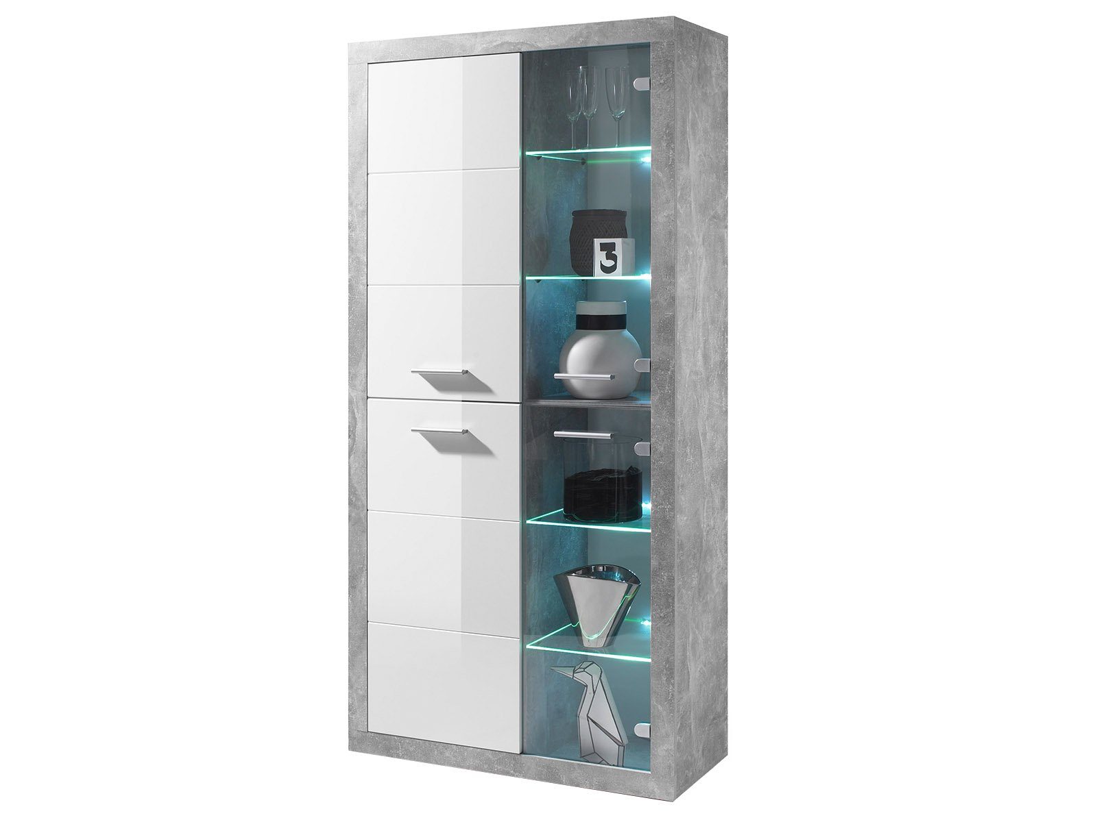 PREISBRECHER Vitrine Rio de Janeiro Betonoptik, Weiß-Glanz, 2 Glastüren, in günstig online kaufen