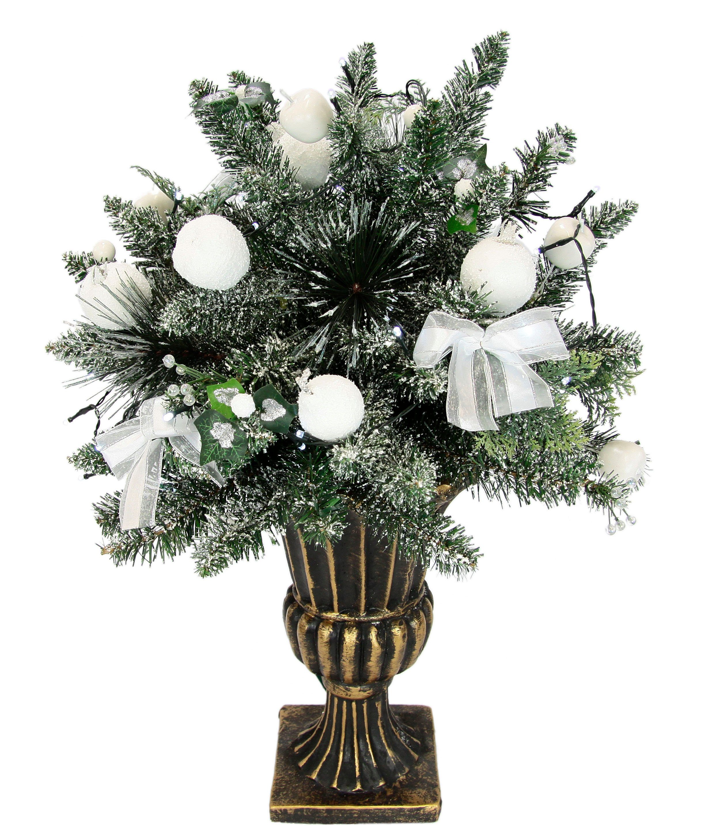 Baum Äpfeln, Weihnachtsbaum, u. Kaltweiß, aus LED Weihnachtsdeko, fest Künstlicher Pokal I.GE.A. 74 Polyresin, integriert, LED Schleifen, beschneit, Kunstbaum, cm Beeren mit