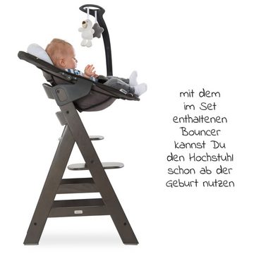 Hauck Hochstuhl Alpha Plus Charcoal - Newborn Set Deluxe (Set, 4 St), Holz Babystuhl ab Geburt inkl. Aufsatz für Neugeborene & Sitzauflage