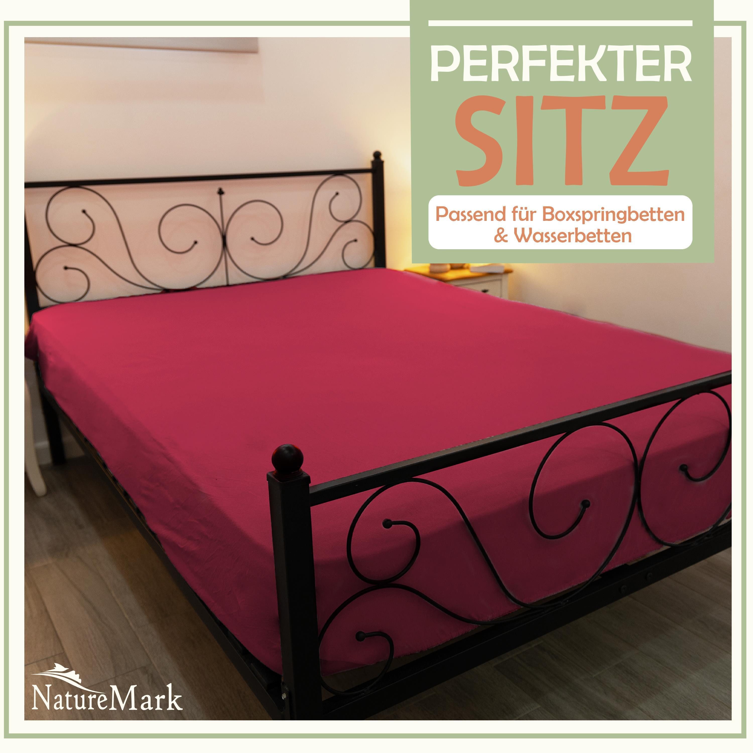NatureMark Spannbettlaken Gebürstete Mikrofaser, Polyester, Gummizug: rundum, viele Größen und Farben Markenware (90x200 cm, Bordeaux rot)