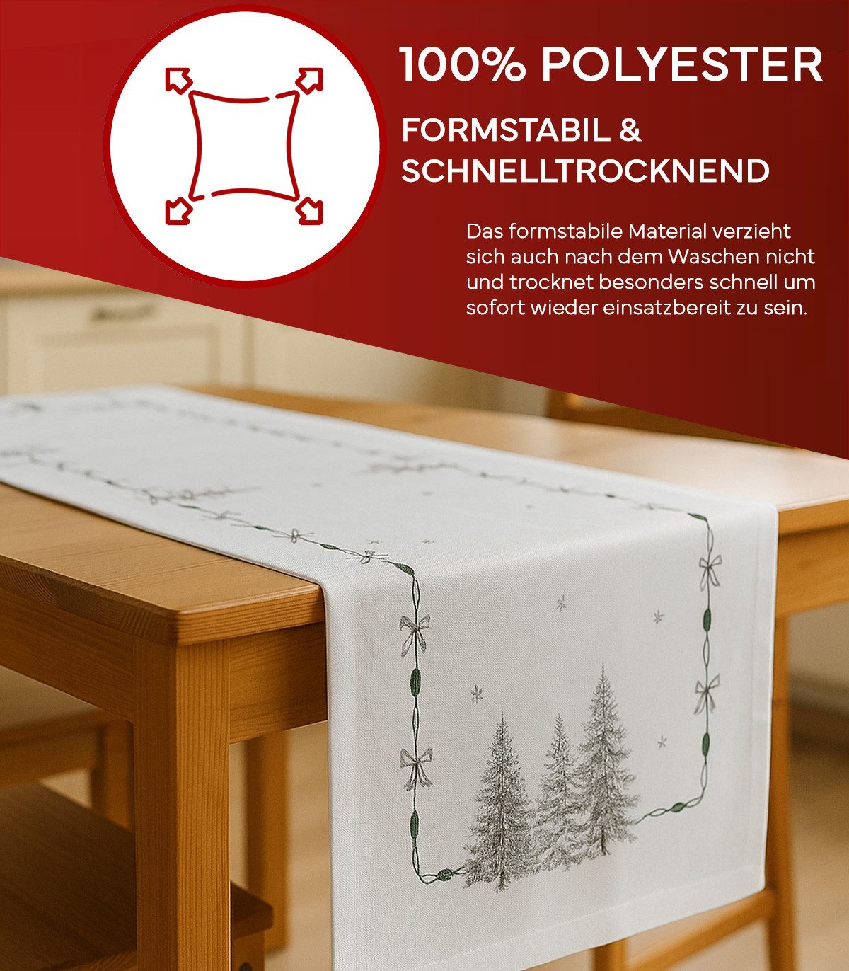 texpot Tischdecke Tischläufer Stickerei Baum mit Schleife Winter Weihnachte günstig online kaufen