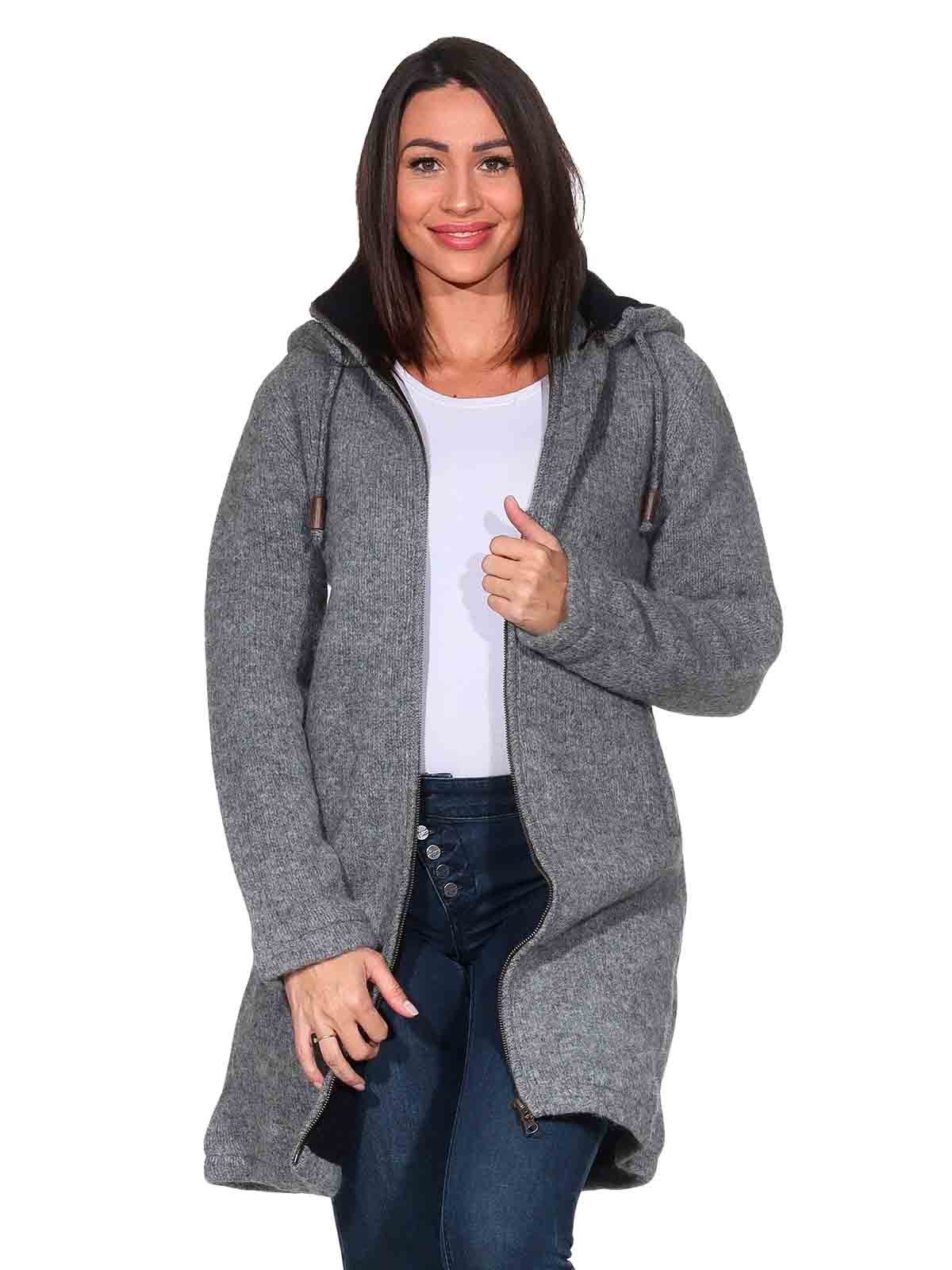 KUNST UND MAGIE Longstrickjacke Klassische Strickjacke Kurzmantel Wolle + F günstig online kaufen