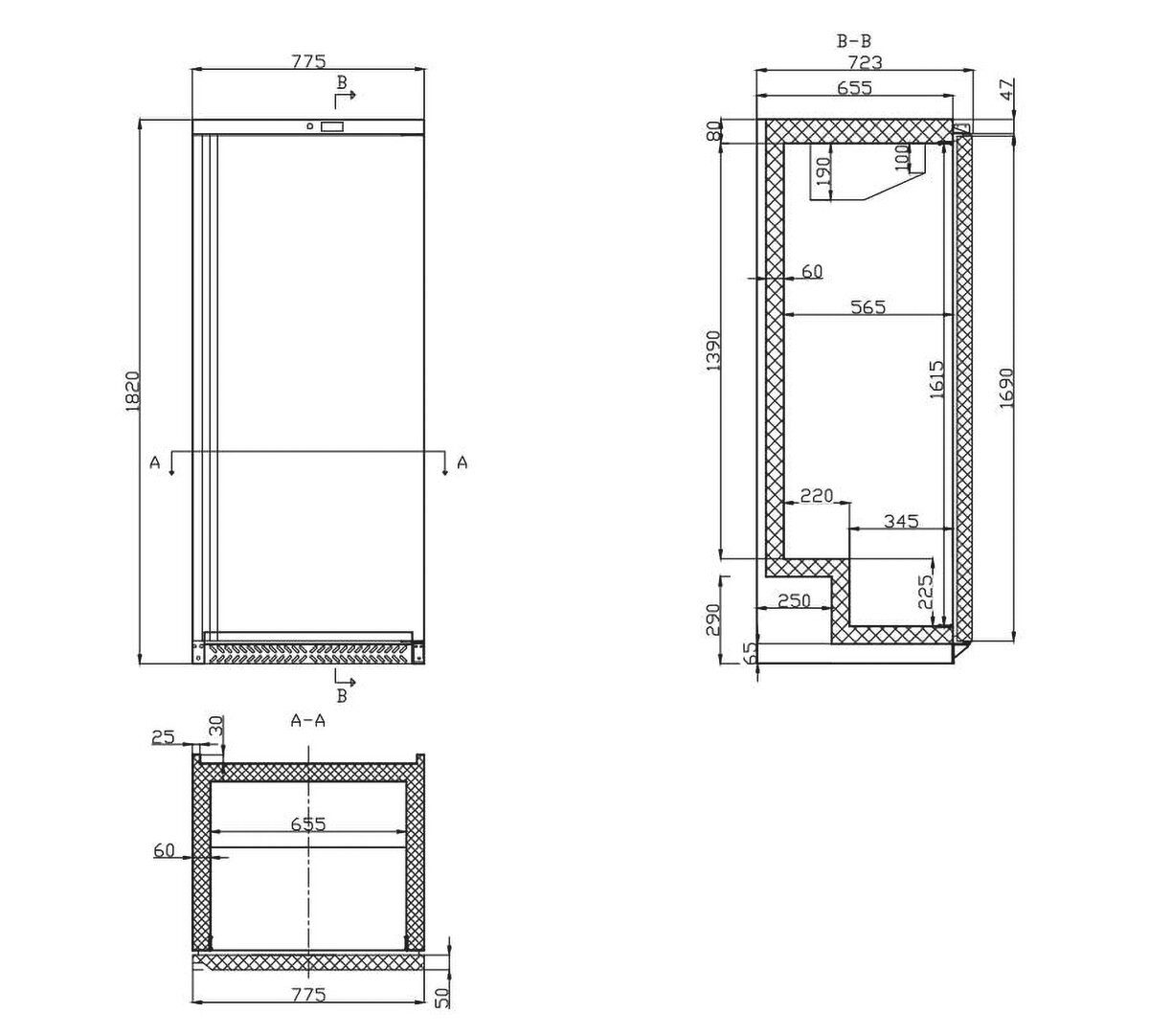 GastroHero Gefrierschrank SFH60V Lagertiefkühlschrank ECO 590 Edelstahl, 185 cm hoch, 77.5 cm breit