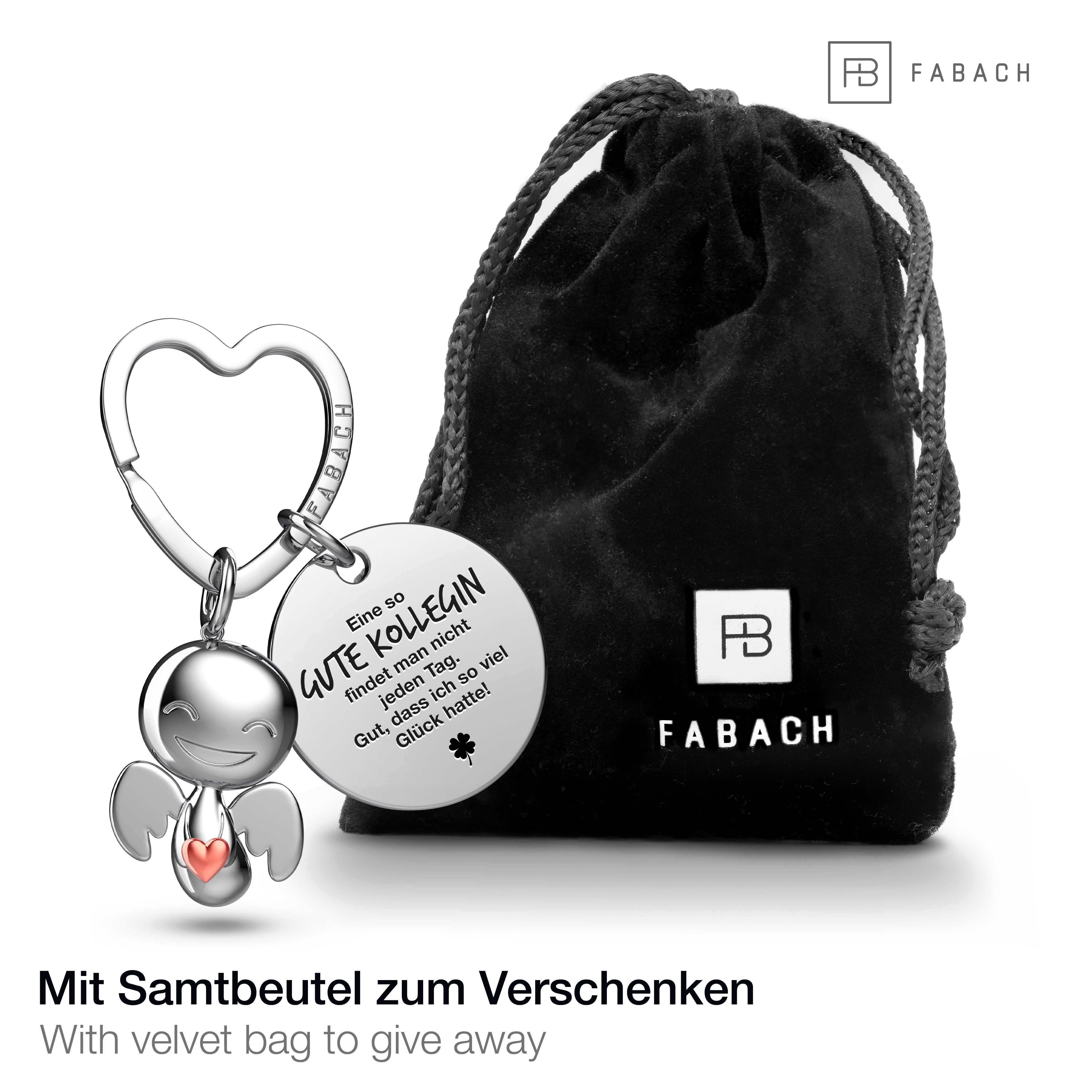 FABACH Schlüsselanhänger Schutzengel Happy mit Herz & "Beste Kollegin" Gravur