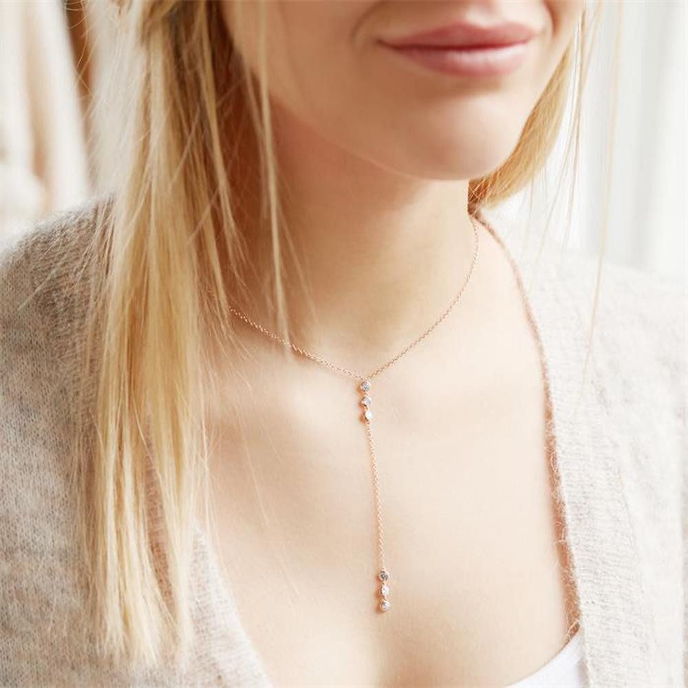 Unique Y-Kette aus rosevergoldetem 925er Silber mit Zirkonia Reihen SN0514