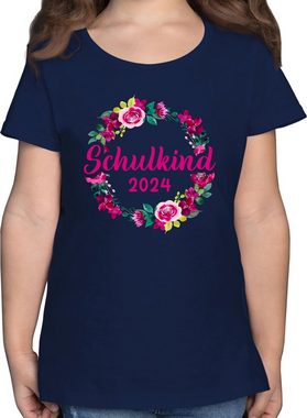 Shirtracer T-Shirt Schulkind 2024 Blumenkranz Einschulung Mädchen