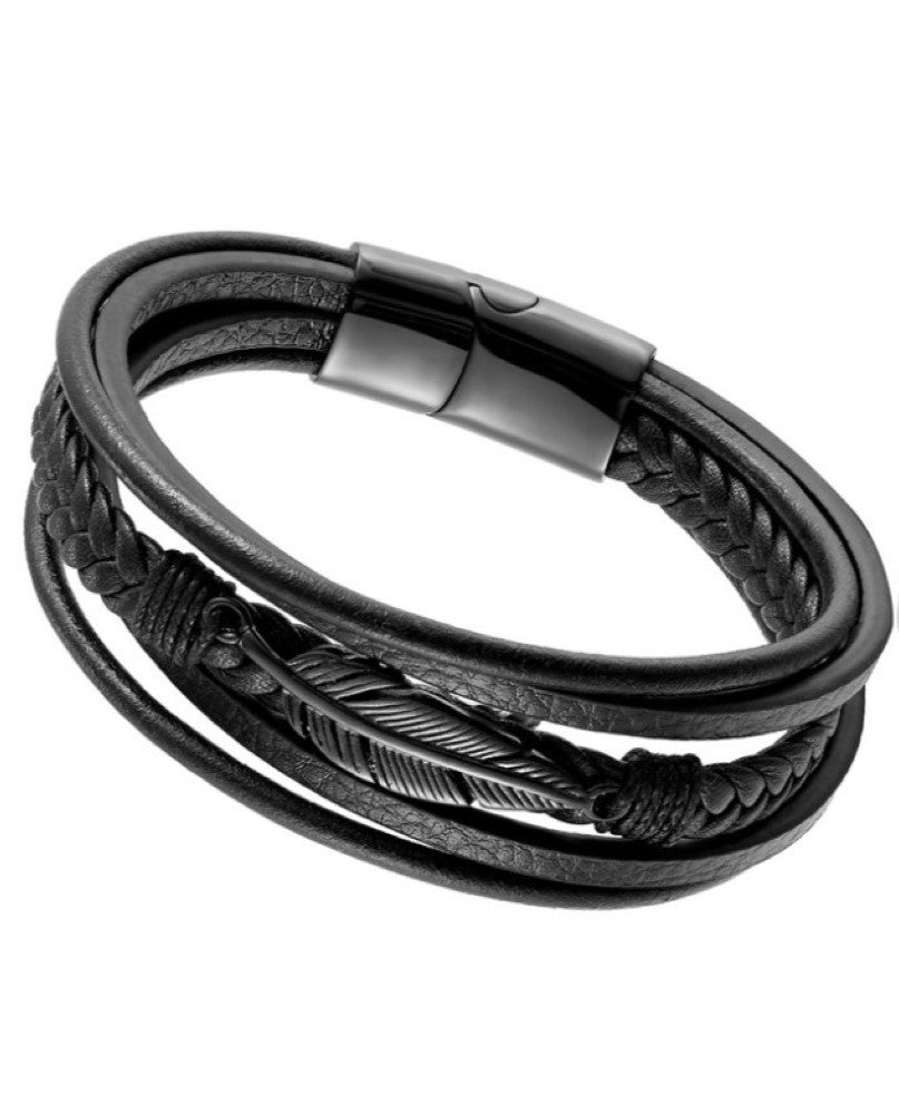 Paletti Lederarmband Schwarzes Lederarmband mit schwarzen Federn, Schwarz Feder – Bild 2 von 3