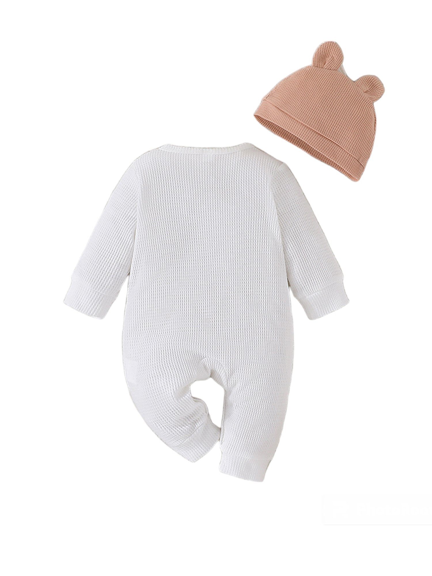 LAPA Strampler Süßes Langarm Strampler Khaki Set Baby mit kontrastfarben aus Waffelstoff