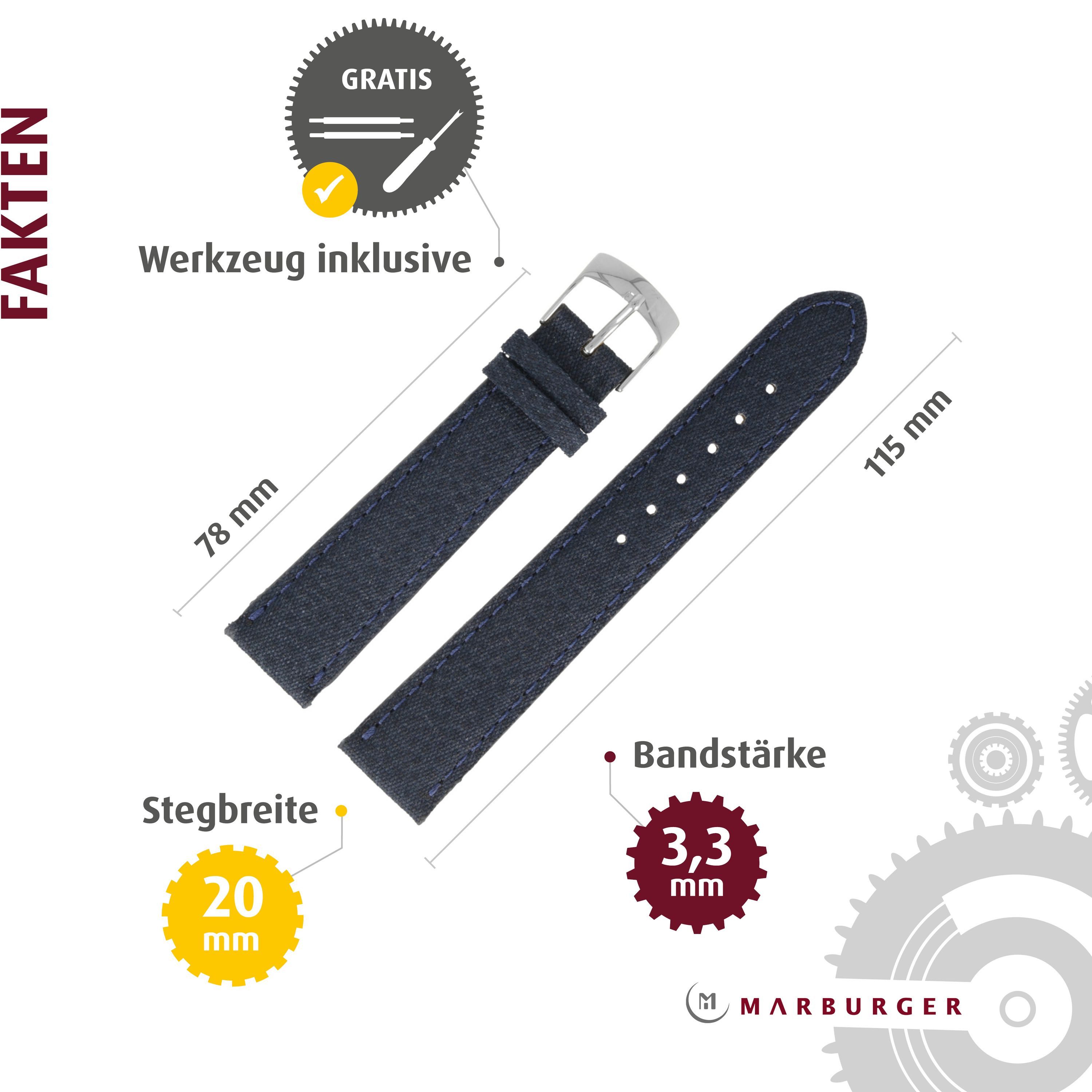 MARBURGER Uhrenarmband 20mm Textil Blau