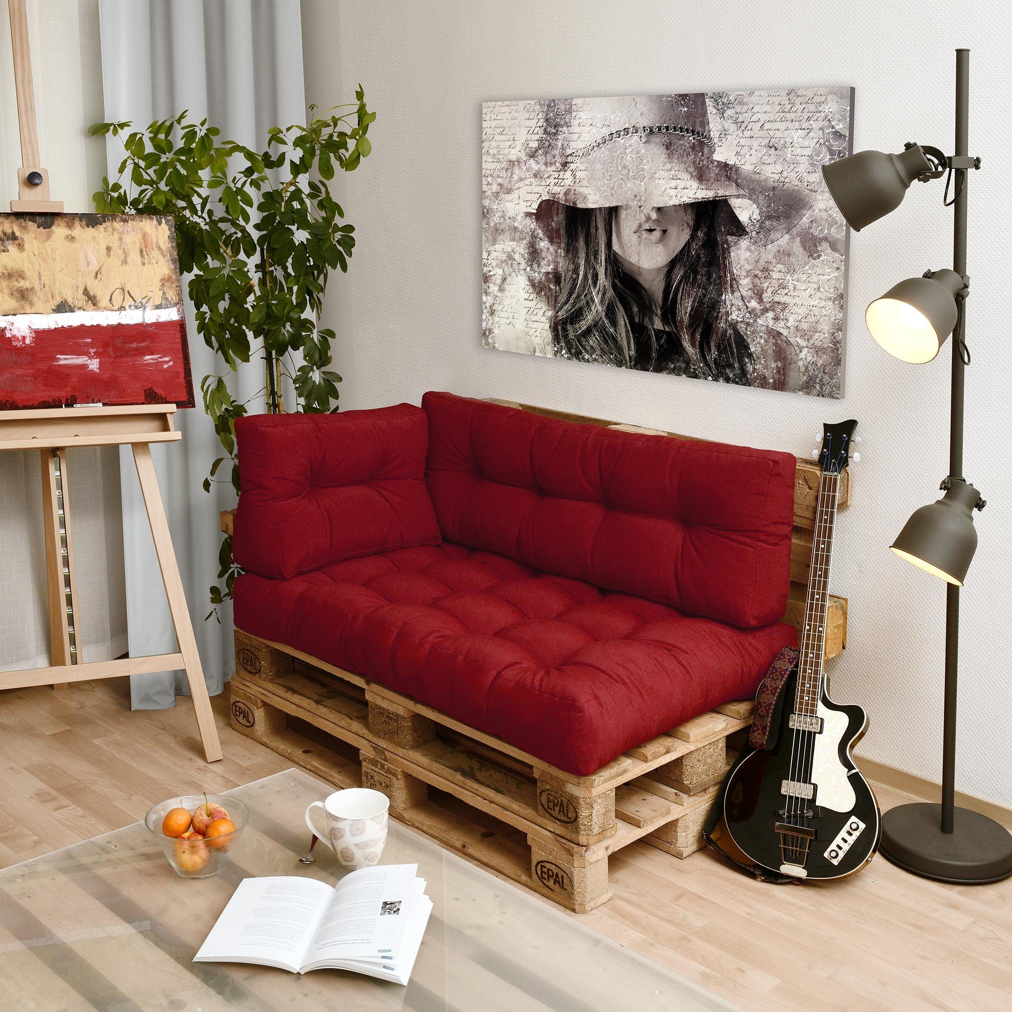 Sitzkissen Rot Beautissu Style, Sitz Palettenkissen 120x80x15cm