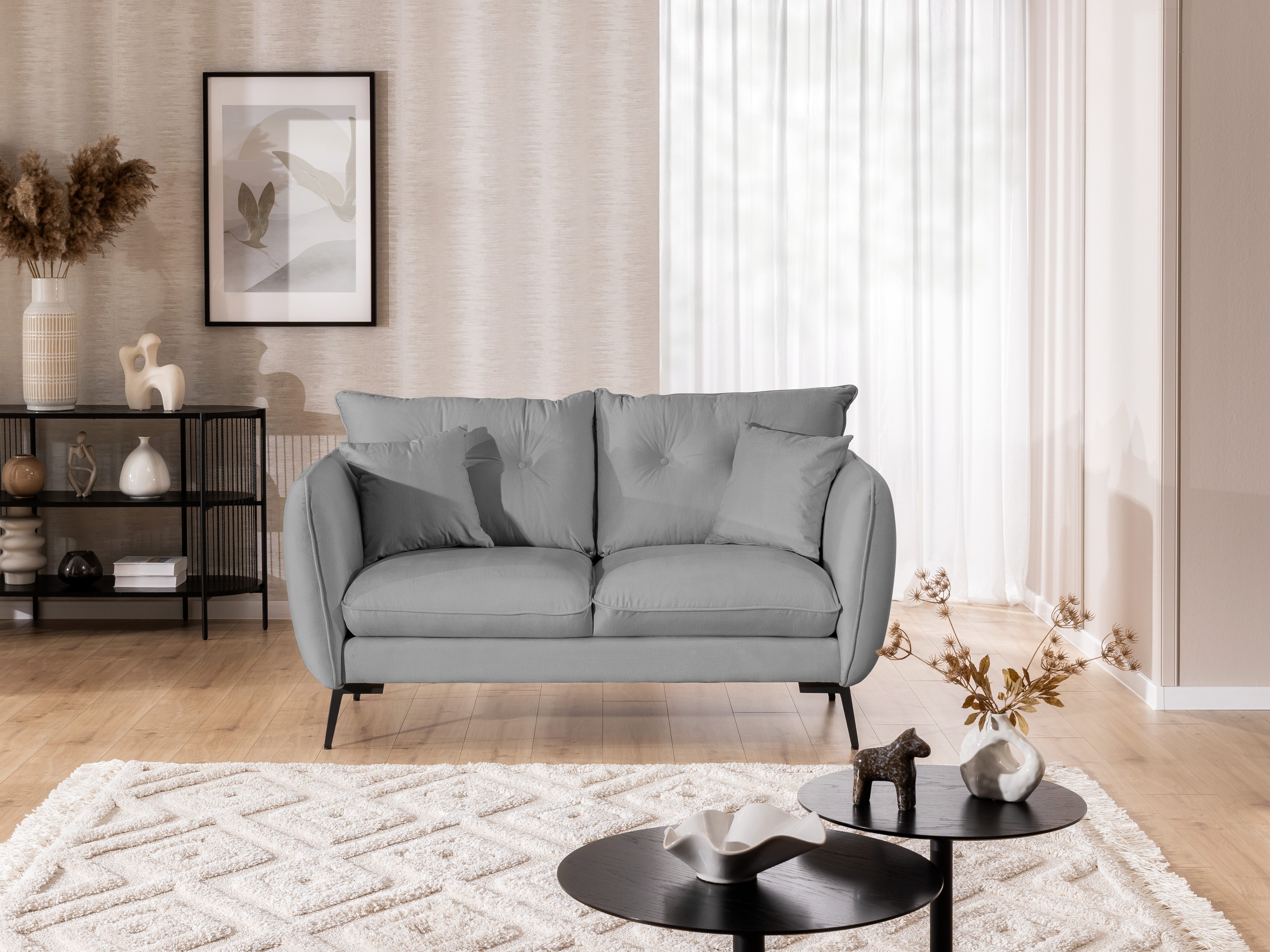 S-Style Möbel Polstergarnitur 3+2 Nordloft aus Samt-Stoff mit Hohen Schwarzen Metallfüßen