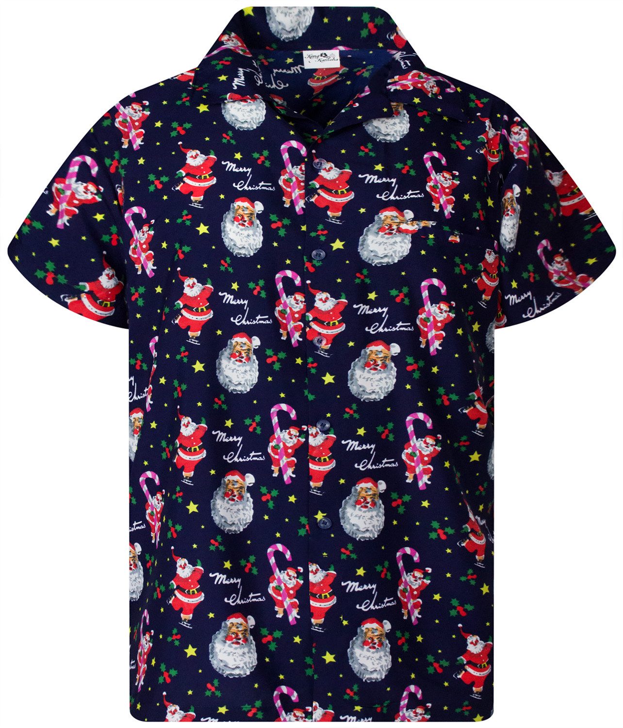 King Kameha Hawaiihemd Christmas Candycane Funky Hawaii-Hemd Kurzarm Front- günstig online kaufen
