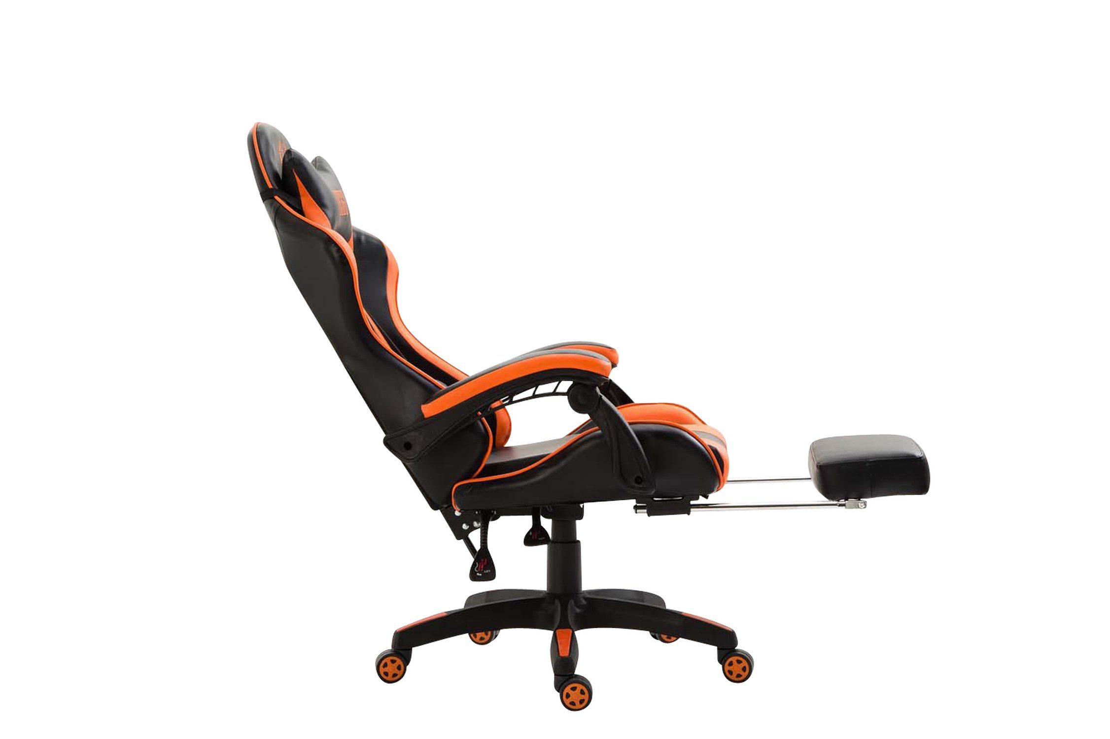 TPFLiving Gaming-Stuhl India mit (Schreibtischstuhl, bequemer schwarz/orange Chefsessel, drehbar Rückenlehne - Kunstleder Gestell: schwarz Sitz: und Konferenzstuhl), - Drehstuhl, 360° höhenverstellbar Kunststoff
