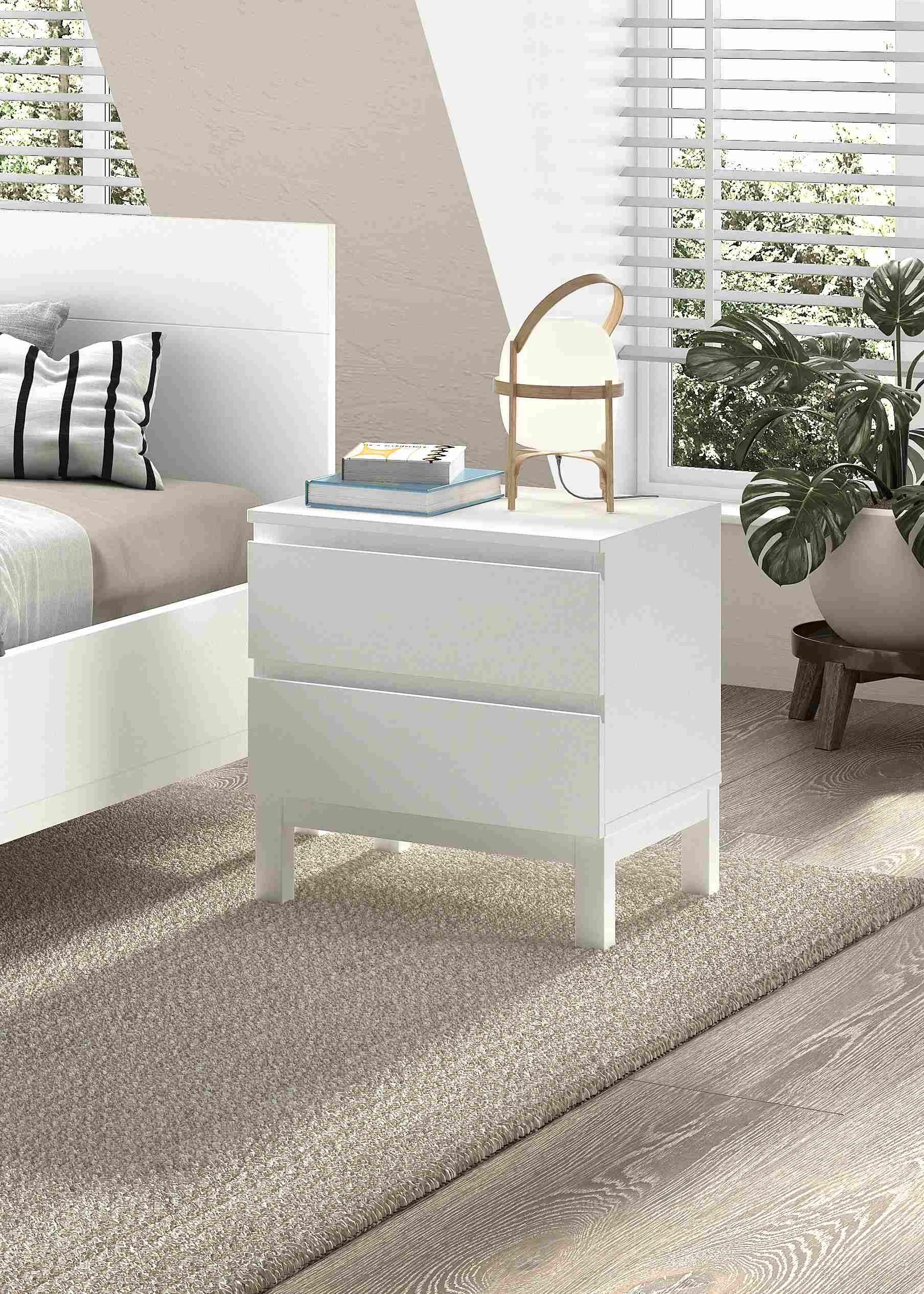 58 aufm Kessel Kommode Nachtkonsole MDF Kiefer weiß 2 Schubladen robust stabil pflegeleicht (inkl. Versand, Lieferung bis zur Haustür), Kompakte Nachtkonsole mit Soft-Close und modernem Design