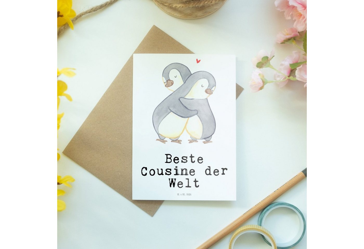 Thumbnail - Mr. & Mrs. Panda Grußkarte Pinguin Beste Cousine der Welt - Weiß - Geschenk, Glückwunschkarte, K, Herzberührende Sprüche