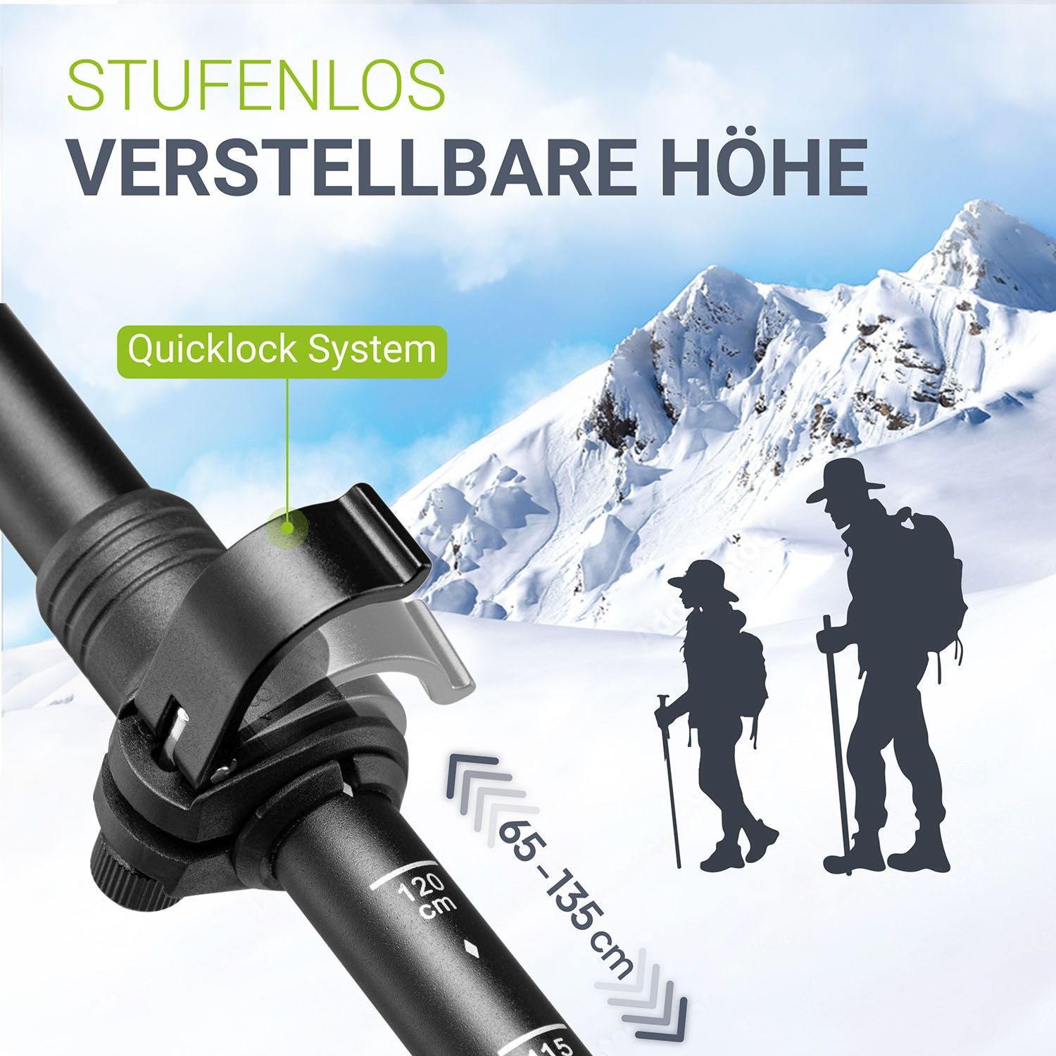 Juskys Wanderstöcke (2 St), Alu Teleskop, leicht & ausziehbar, für Damen & Herren, mit Zubehör