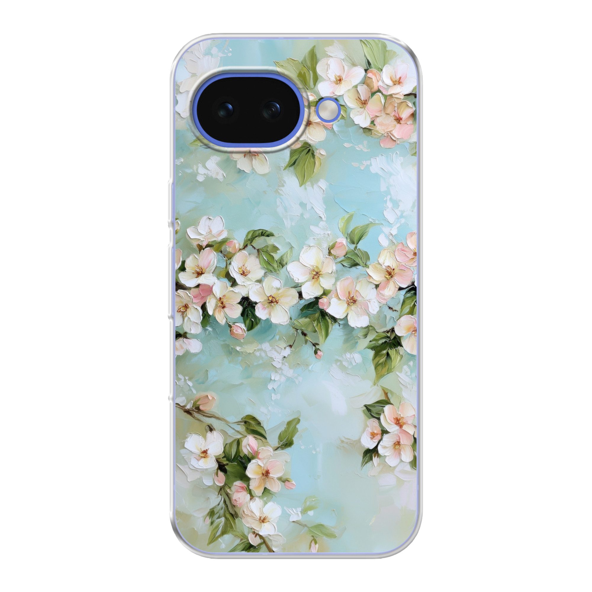 MuchoWow Handyhülle für Google Pixel 10A Blossom - Blätter - Hellblau, Phone Case, Silikon, Schutzhülle Dünn