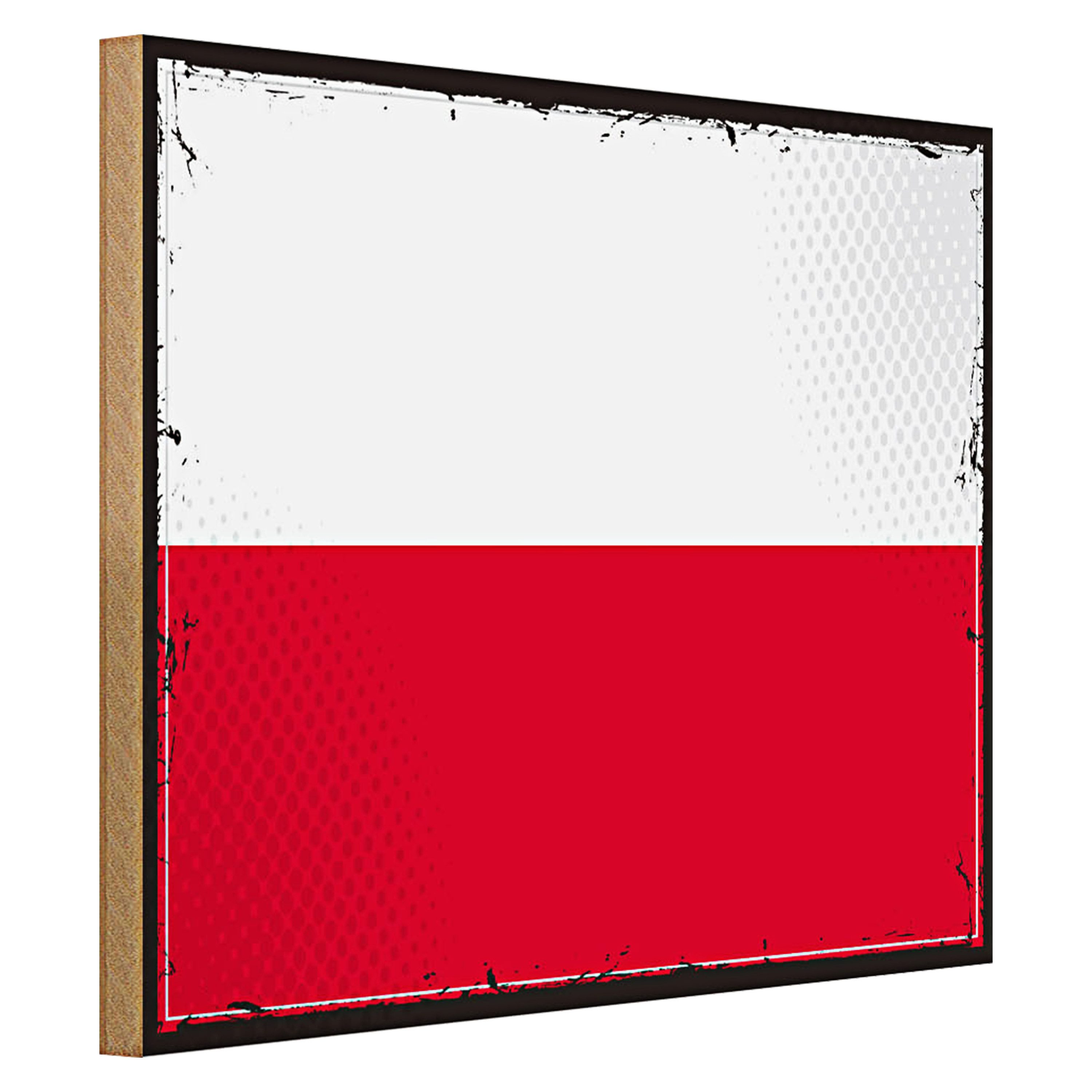 Roomando Holzbild Flagge Polen 40x30cm Retro Flag of Poland