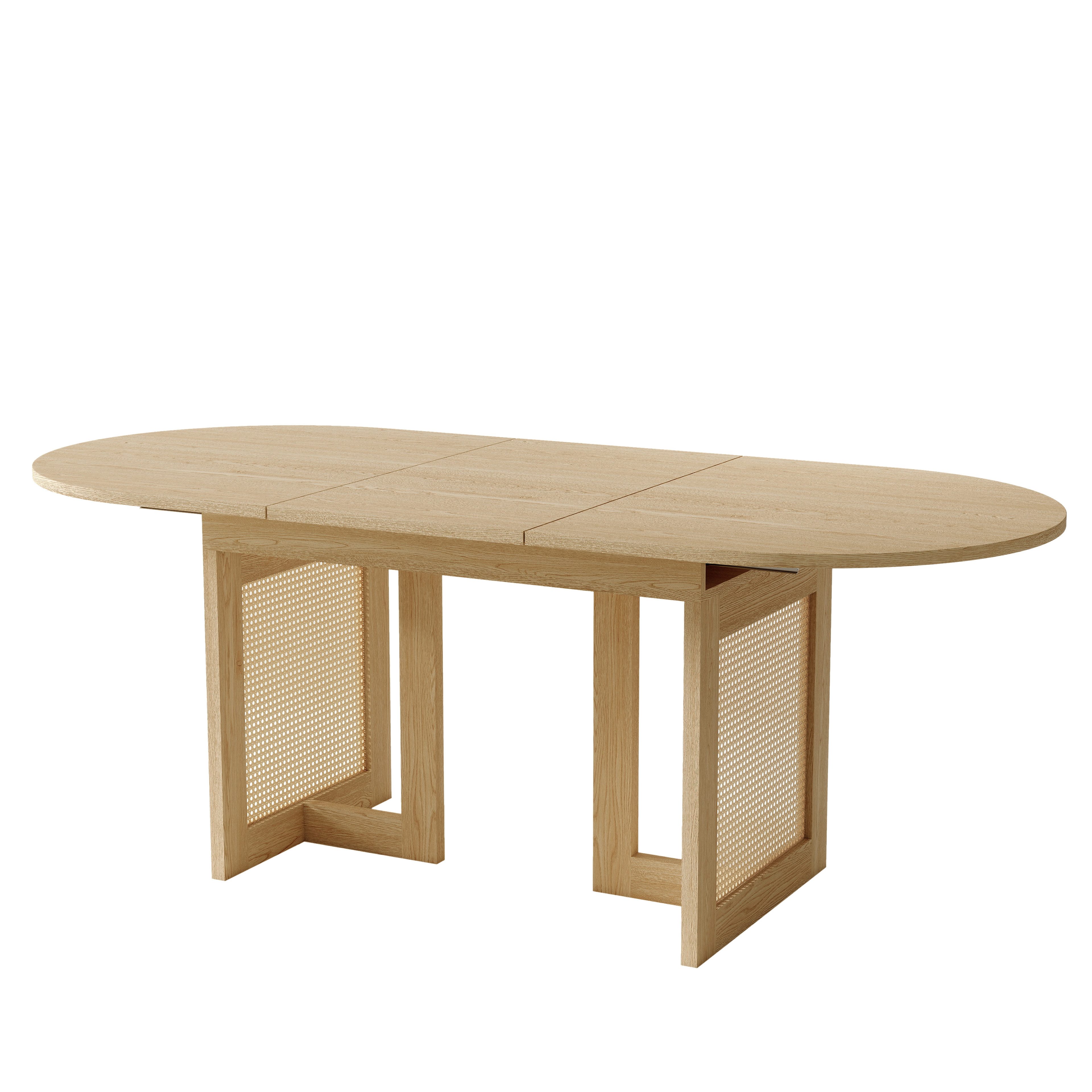 BlingBin Esstisch Ausziehbarer Esstisch mit Verdickte Tischplatte (120/160 x 80 cm, Geeignet für 6–8 Personen, 1-St., Tragendes Gewicht: 60kg, Tischbeine aus Rattan), Minimalistischer Teleskoptisch für Esszimmer Wohnzimmer, Eichenfarbe