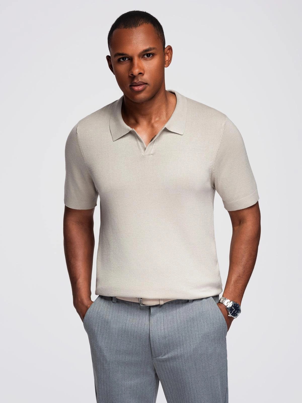 OMBRE Poloshirt Knopfloses Herren-Poloshirt mit klassischer Webart