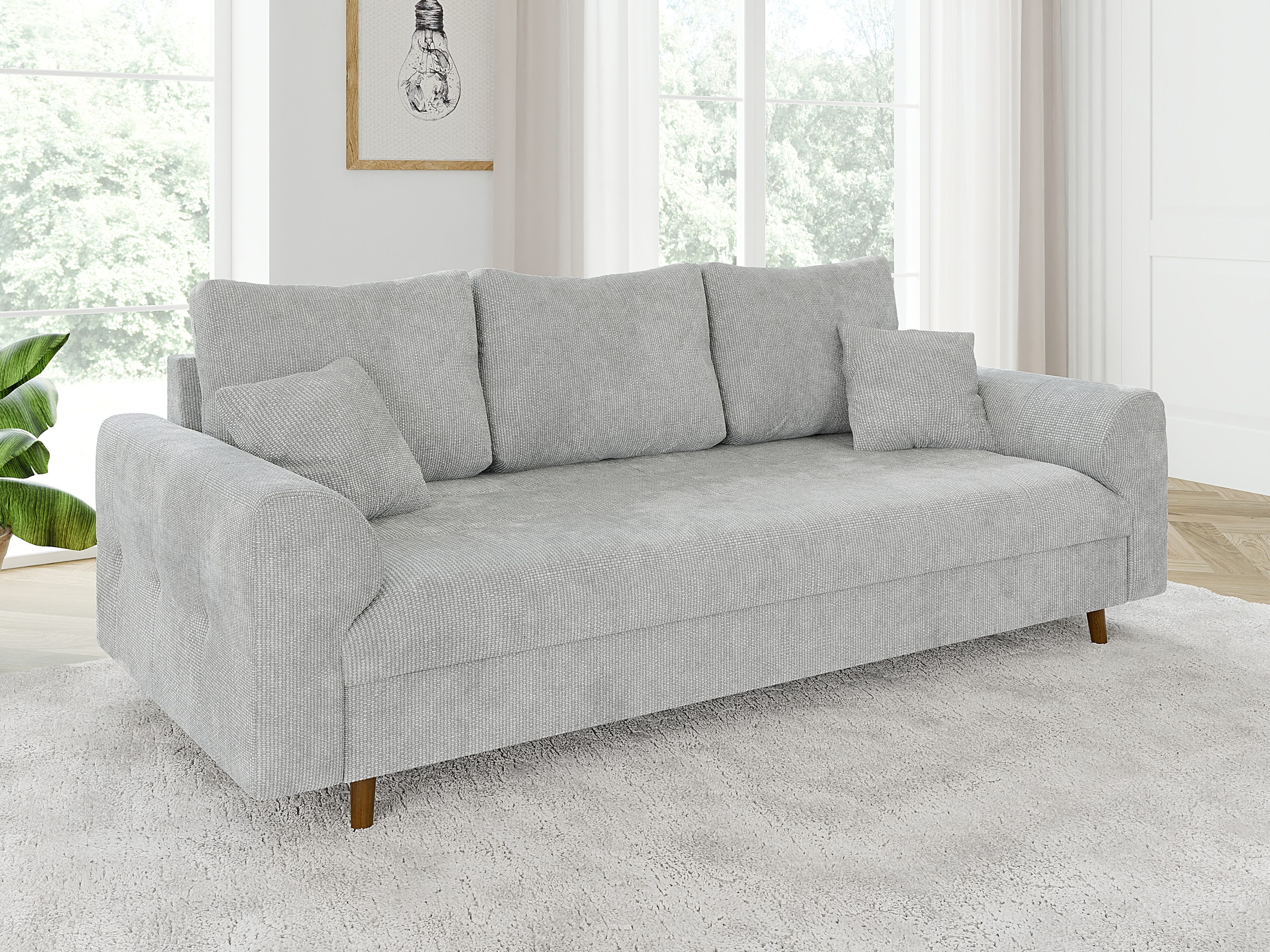 S-Style Möbel 3-Sitzer Sofa Kristian mit Braun Holzfüßen aus Chenille-Stoff günstig online kaufen