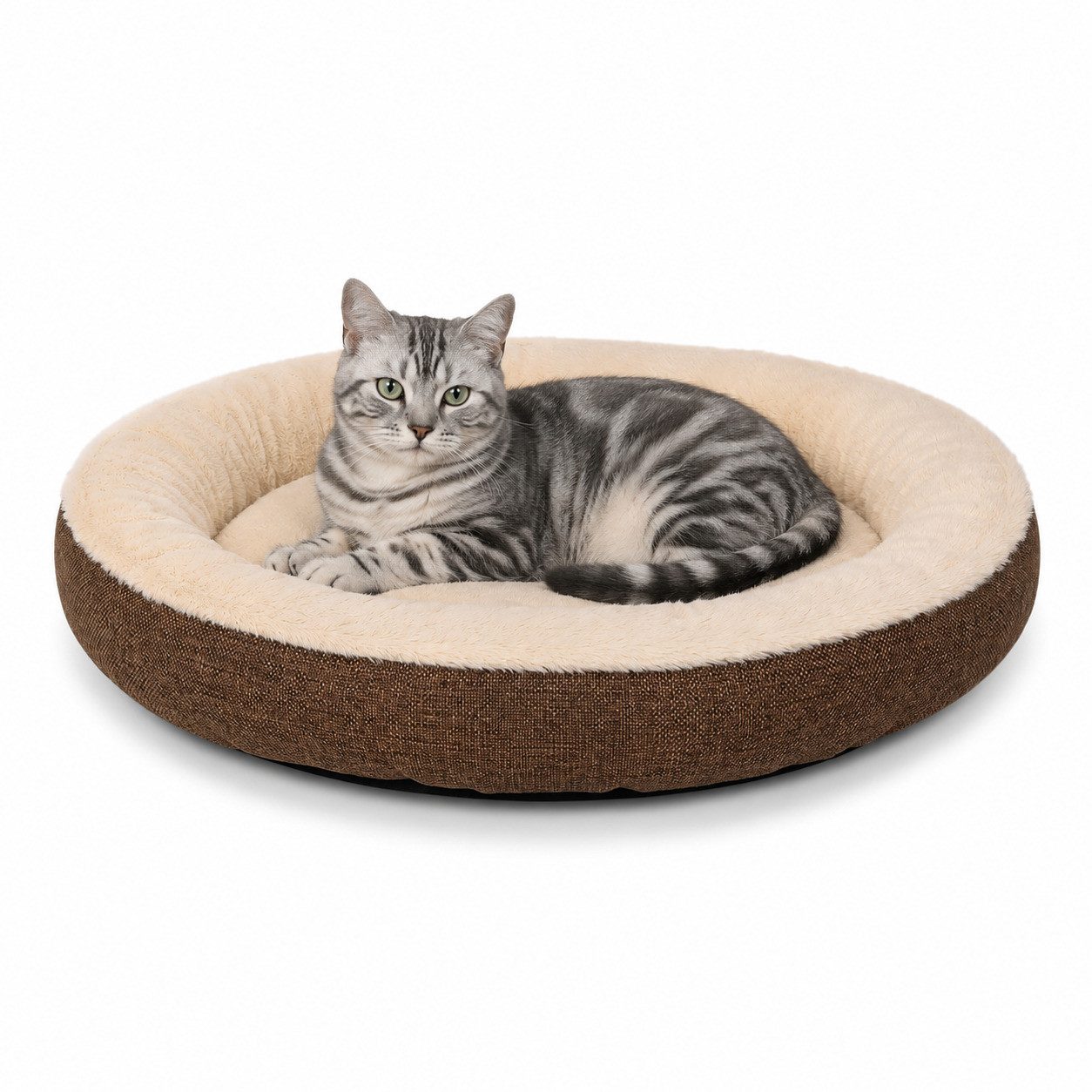 lionto Tierkissen für Katzen Donut-Design, Oxford- & Plüschstoff, Anti-Rutsch-Boden, Bezug abnehmbar & waschbar