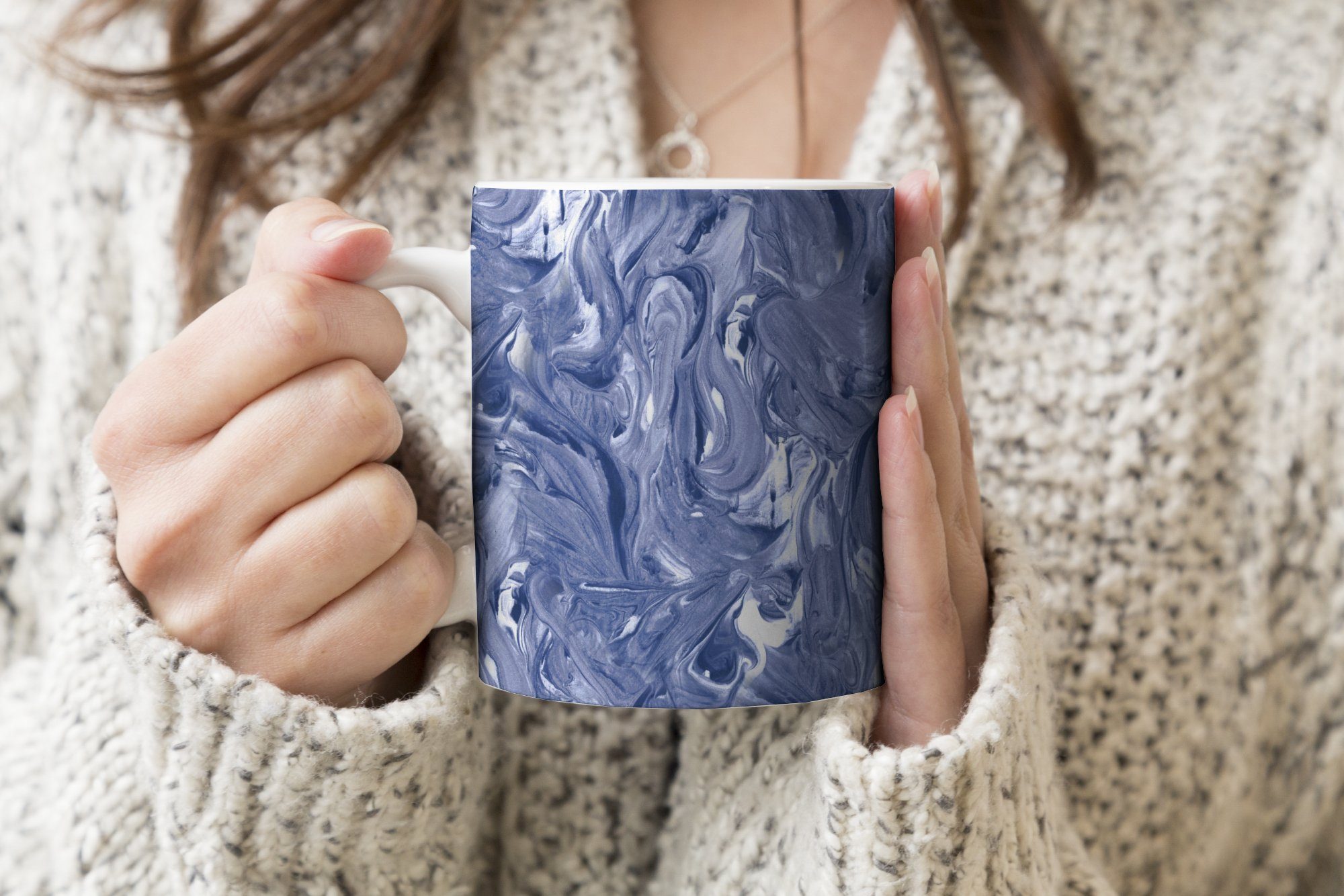 MuchoWow Blau Marmor Teetasse, Becher, Tasse - Keramik, Teetasse, Kaffeetassen, Farbe Muster, - - Geschenk
