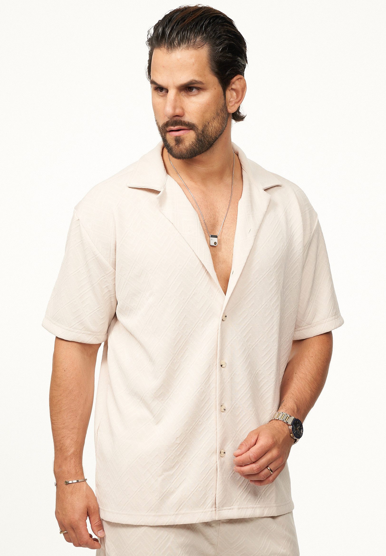 CARISMA Kurzarmhemd im Summer-Look mit Strukturmuster Regular-Fit Herren Kurzarm Strick Polo-Hemd T-Shirt – Bild 3 von 4