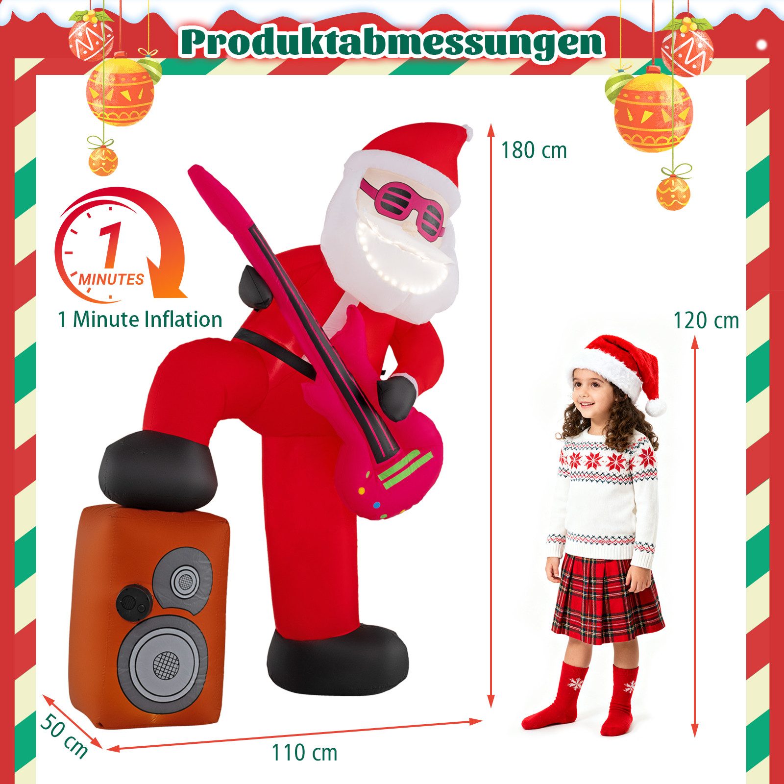 COSTWAY Weihnachtsmann (1 St), LED Weihnachtsdeko, Weihnachtsfigur, mit Mus günstig online kaufen