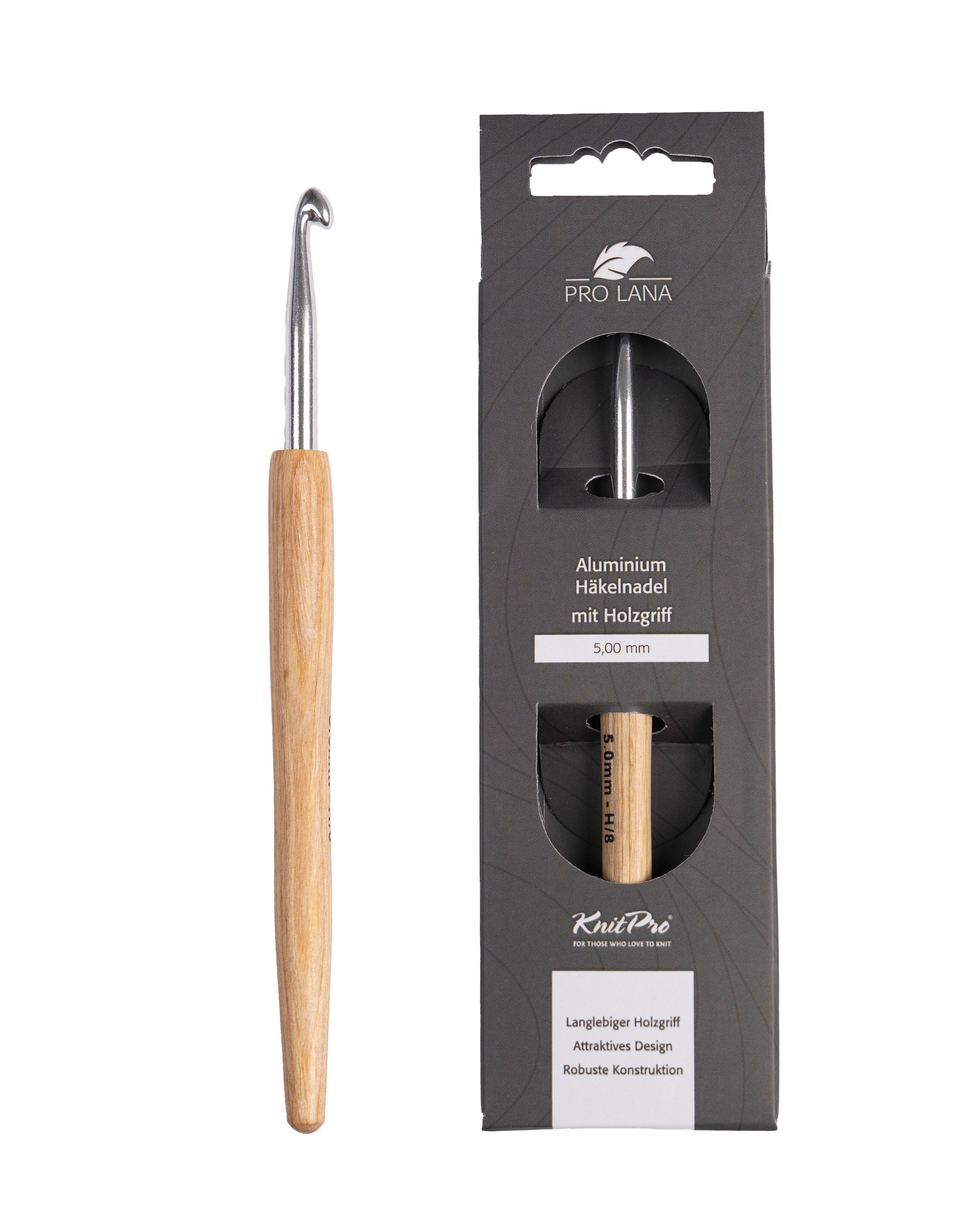 KnitPro Häkelnadeln KnitPro NATURAL Aluminium Häkelnadel, Garnhäkelnadel mit Holzgriff, Birkenholzgriff, Aluminium, 0,5-12 mm