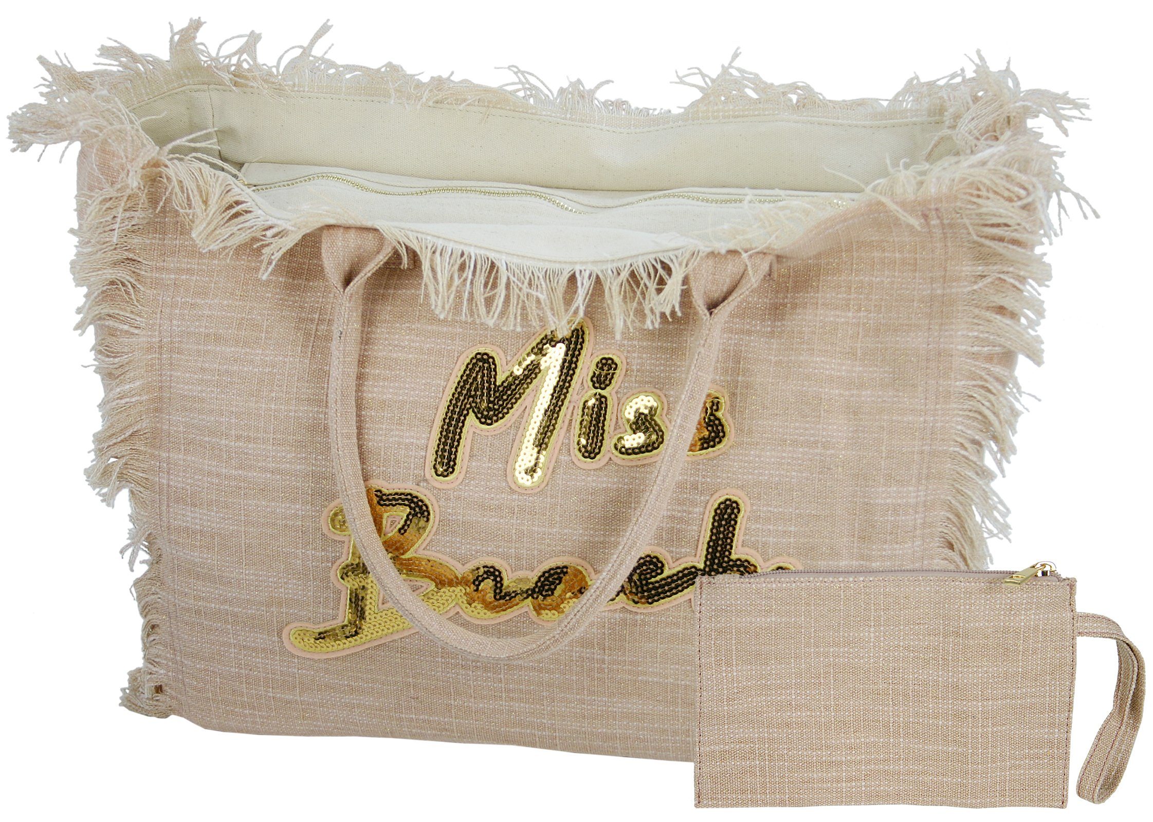 Miss Beach Strandtasche - Badetasche mit Reißverschluss - Shopper aus Canvas - 29 Liter