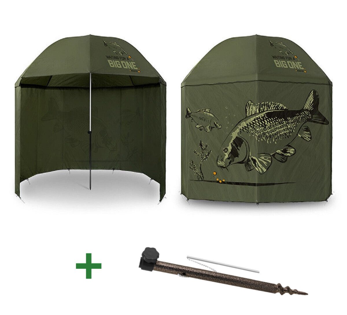Delphin.sk Angelschirm Regenschirm mit Seitenwand Delphin BigONE CARP 250cm Angelschirm, Design des Schirms ist speziell auf die Karpfenangler angepasst