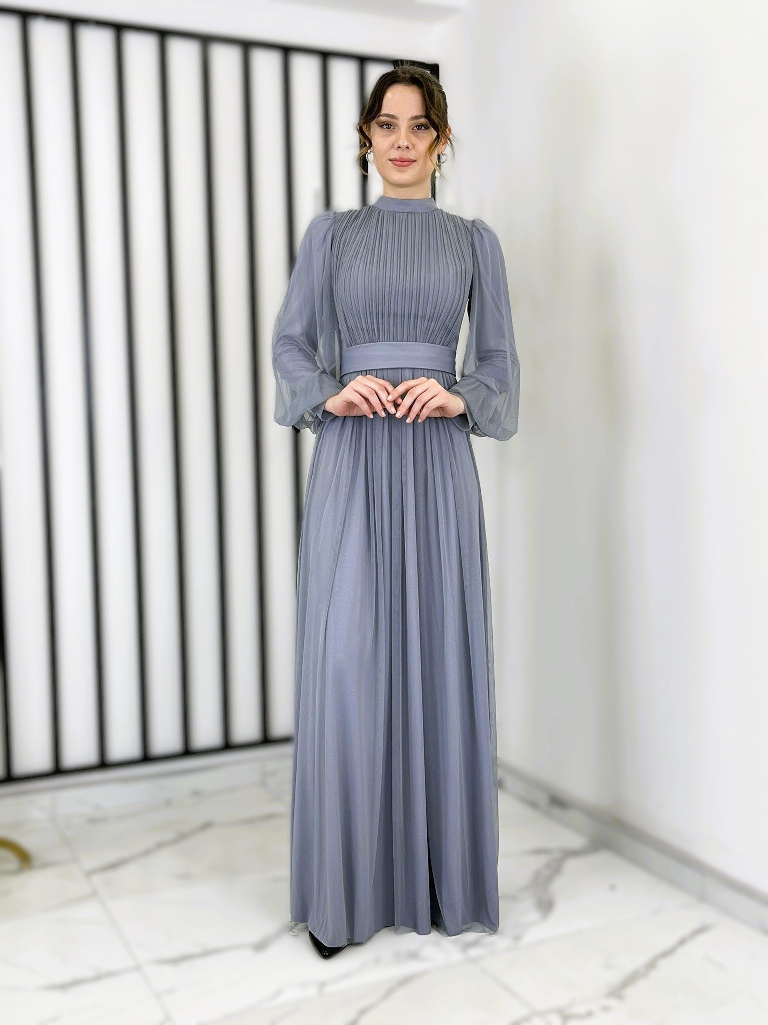 fashionshowcase Tüllkleid Damen Abendkleid Maxilänge Abaya-Stil - Modest Mo günstig online kaufen