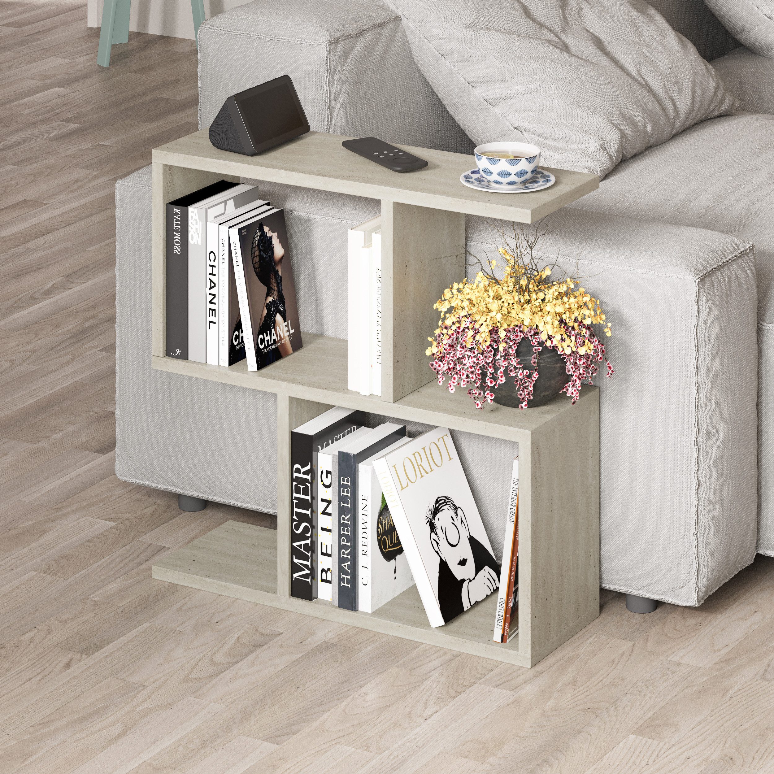 Furniture Of America Beistelltisch NINOVE I – Weiß Hochglanz, Mit Wellendesign & Verchromten Stangen