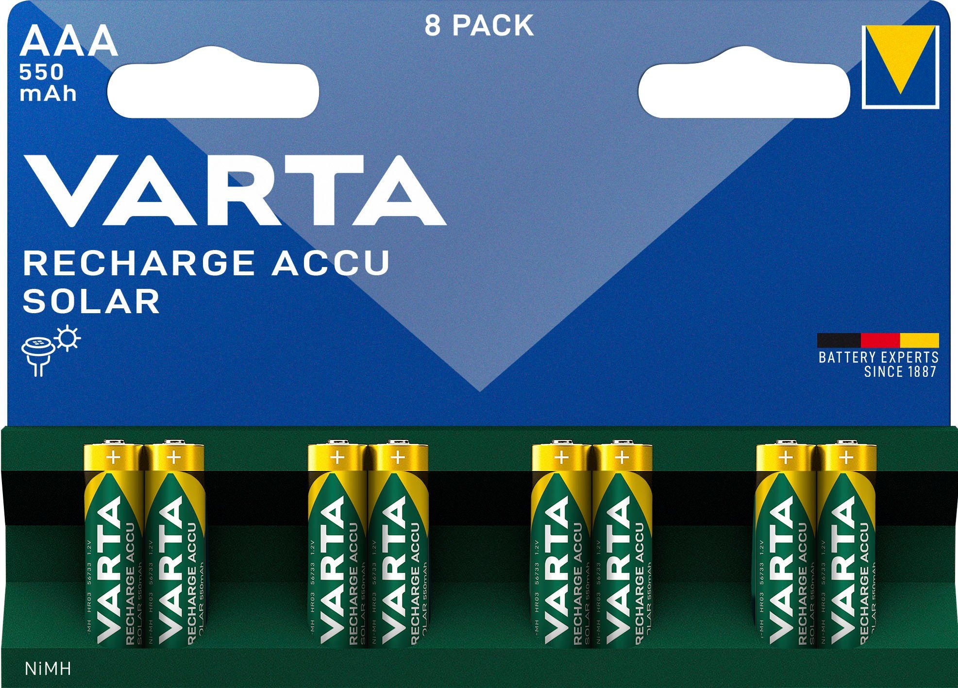 VARTA 8er Pack St) Accu (8 AAA 550 550 mAh Solar Micro Akkupacks mAh Recharge AAA