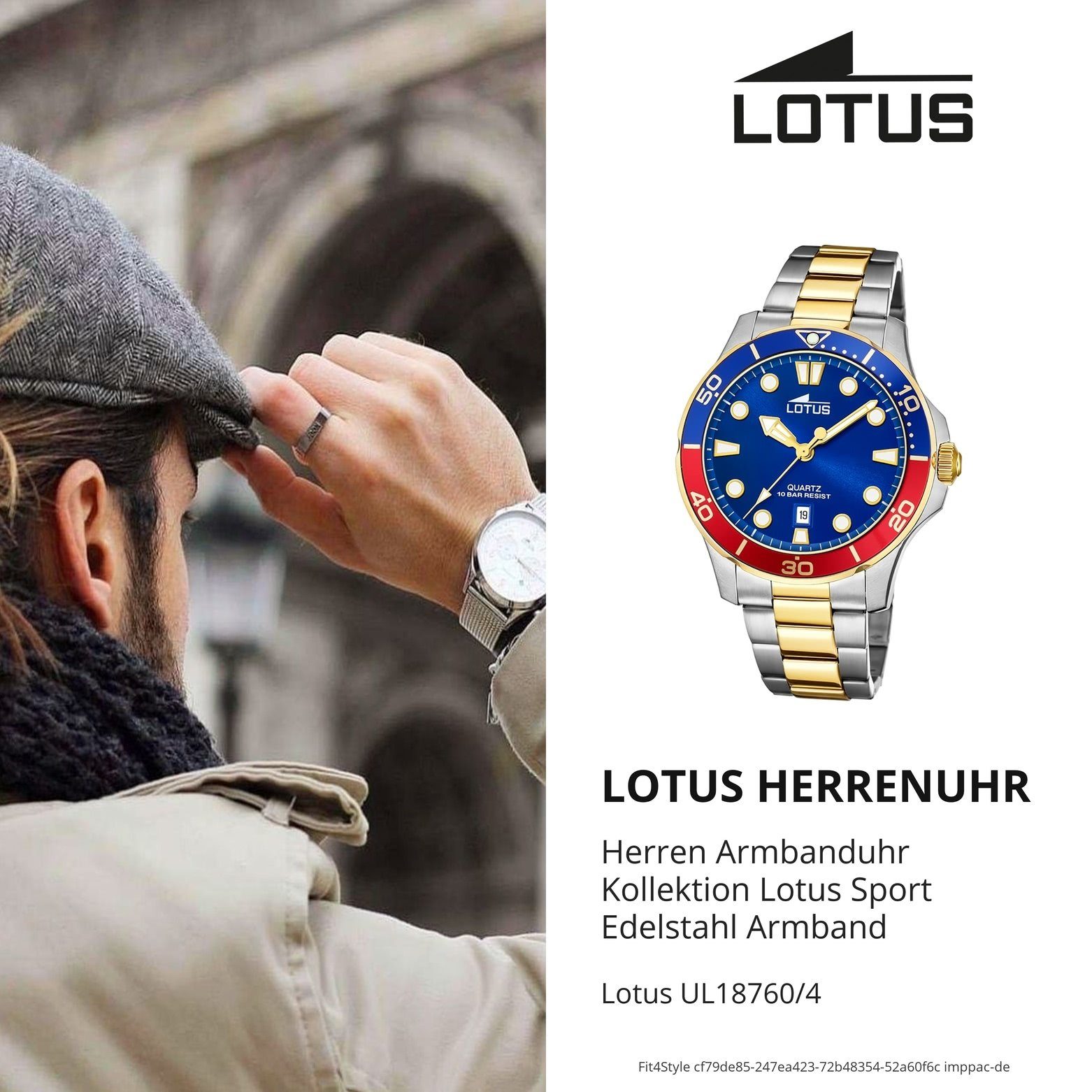 Lotus Quarzuhr (ca. Lotus Herren Armbanduhr Sport silber, groß Edelstahlarmband 18760/4, gold rund, 45mm) Herrenuhr