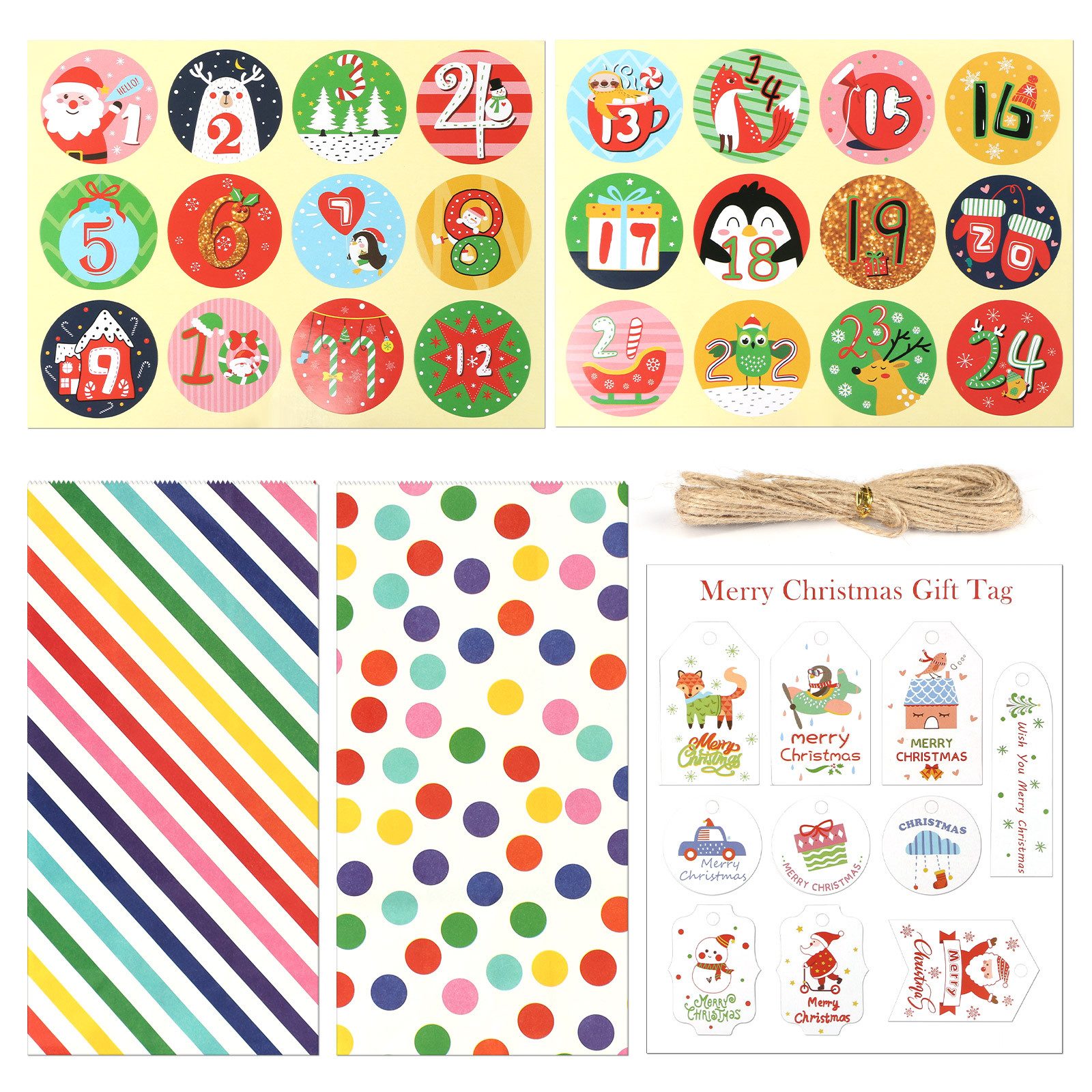 OSTWOLKE DIY-Adventskalender DIY-Adventskalender zum Befüllen Weihnachten Süßigkeiten Tasche (24-tlg) – Bild 5 von 5