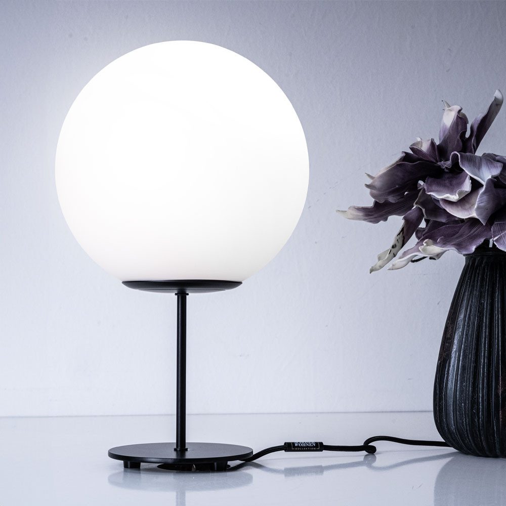 FISCHER & HONSEL LED Tischleuchte, Leuchtmittel inklusive, Warmweiß, Tischlampe Tischleuchte Leseleuchte Glaskugel weiß schwarz LED 41,5 cm