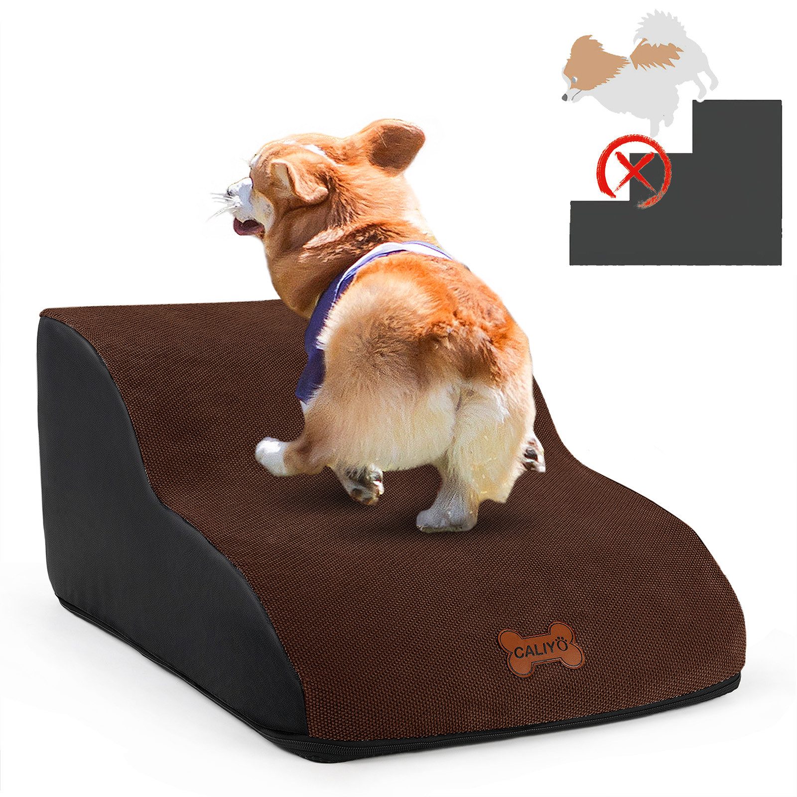 CALIYO Hunderampe Hundetreppe 3 Schichten Haustiertreppe Hundetreppe Katzentreppe, für Kleine Hunde Welpe Katzen aus Sofa Bett rutschfest