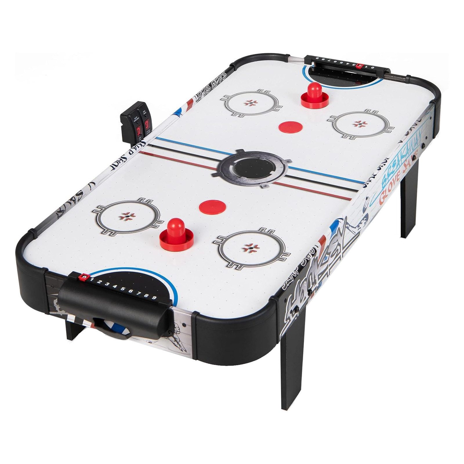 COSTWAY Air-Hockeytisch Tischhockey mit elektronischem LED-Punktezähler & Luftgebläse, 2 Pucks 2 Griffe, 2 Ziele, 107 x 56 x 37 cm